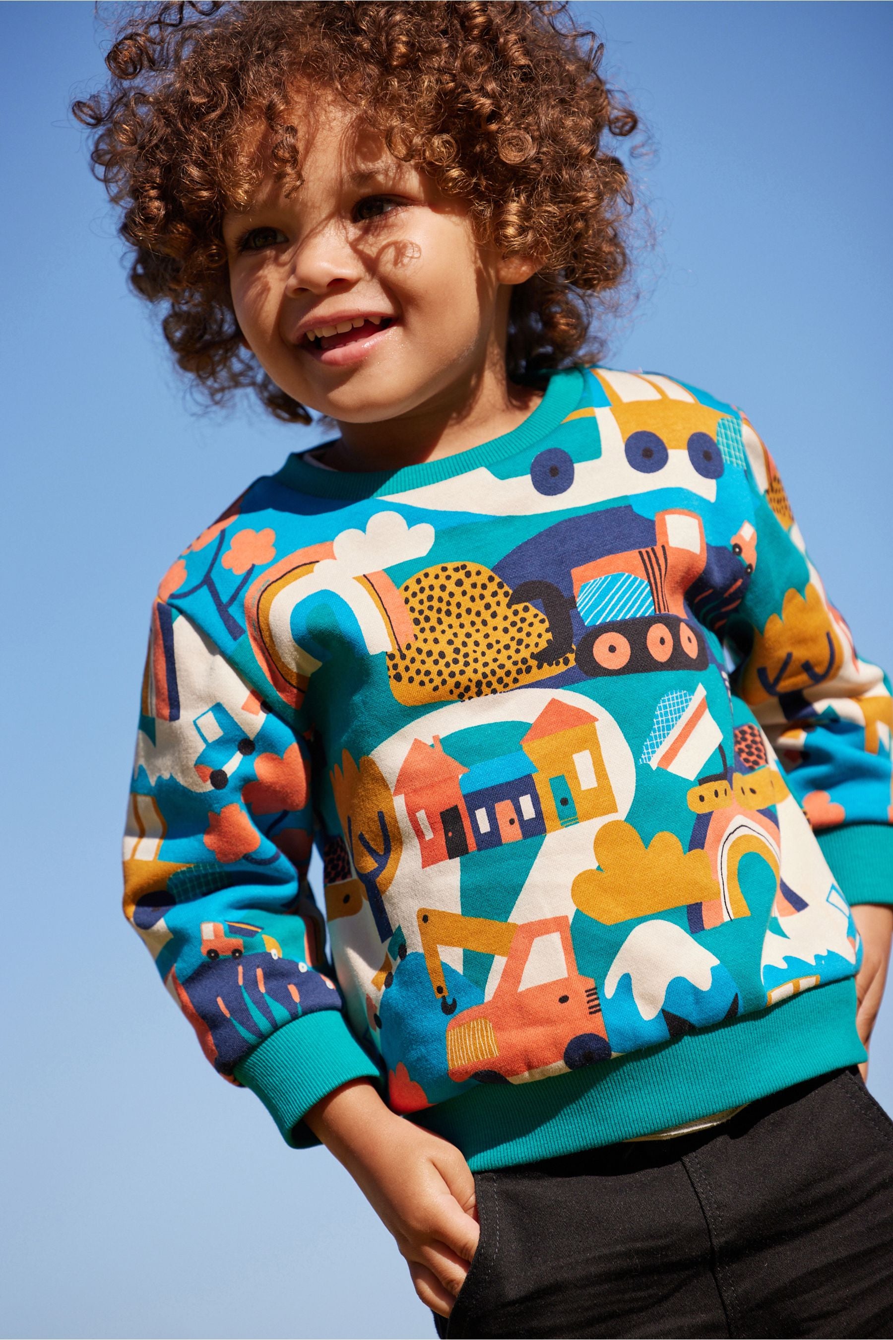 Multi Rainbow Vehicle All Over Print Jersey Sweat Top (3mths-7yrs)