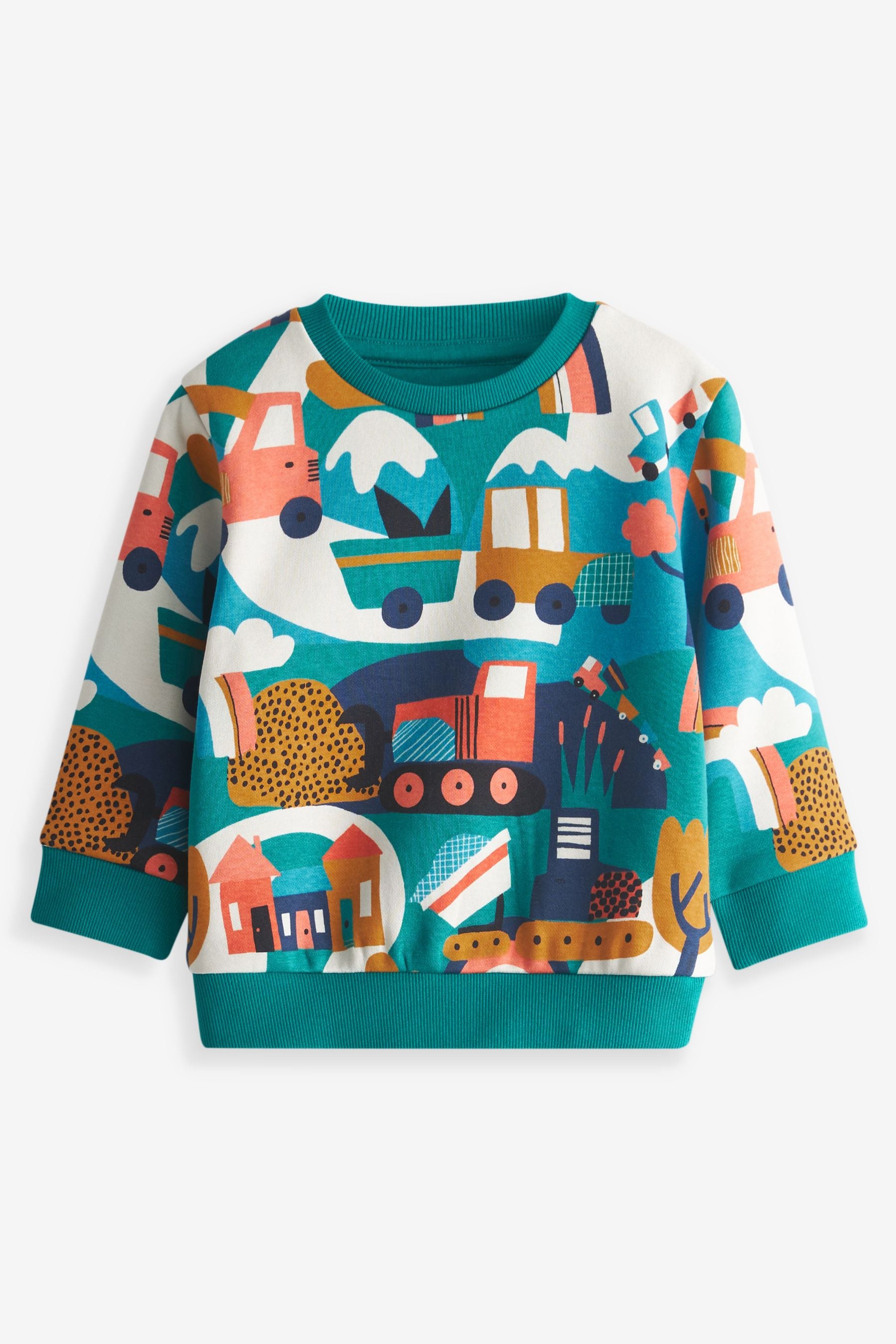 Multi Rainbow Vehicle All Over Print Jersey Sweat Top (3mths-7yrs)