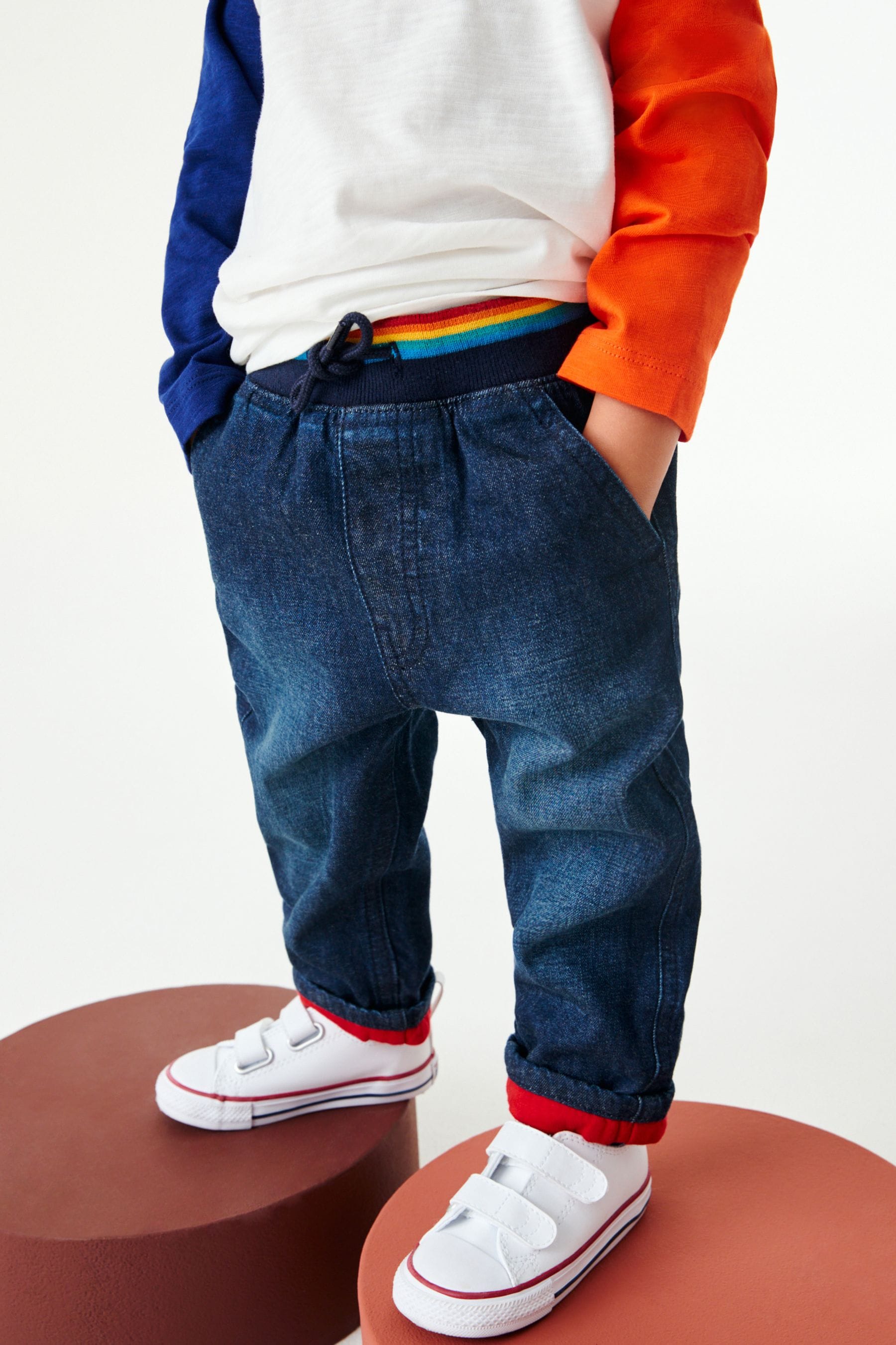 Blue Denim Rib Waist Lined Pull On Jeans (3mths-7yrs)