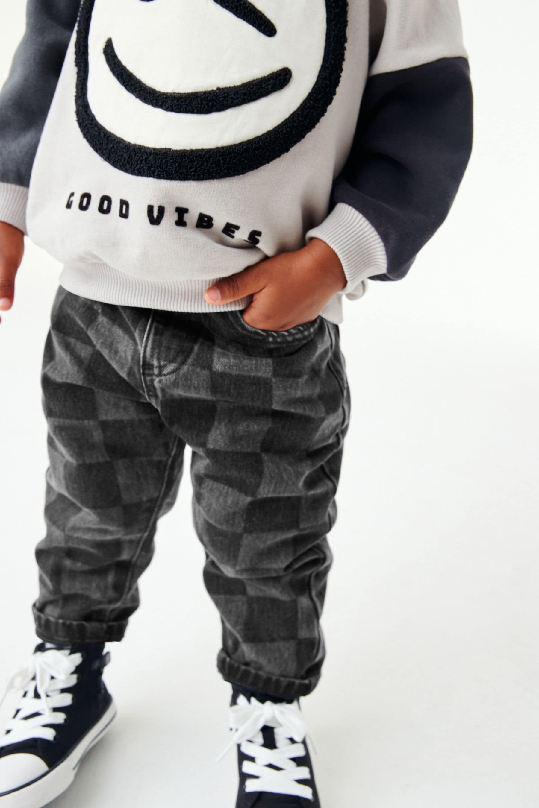 Black Denim Checkerboard Jeans (3mths-7yrs)