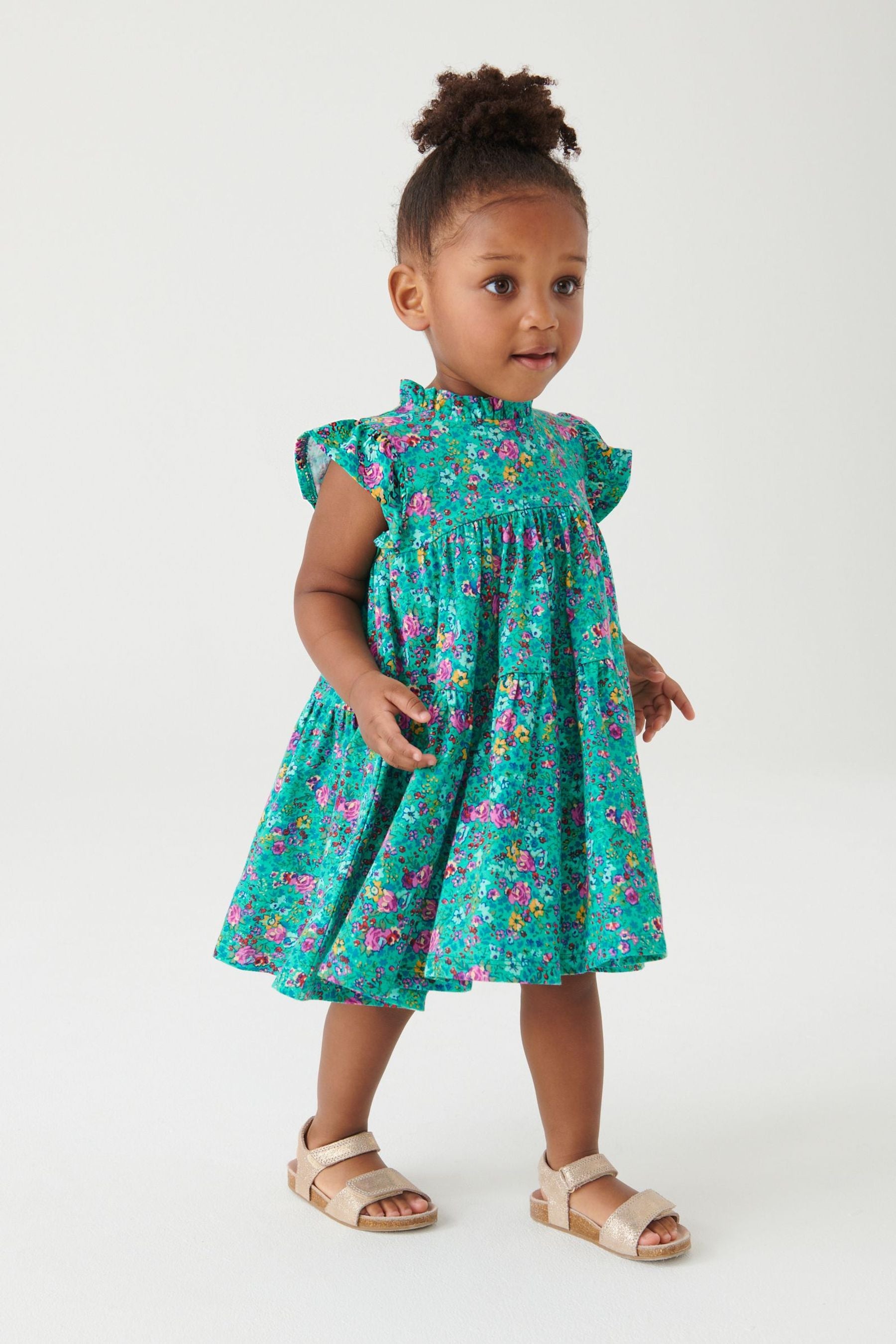 Teal Green Floral Tiered Frill Dress (3mths-7yrs)