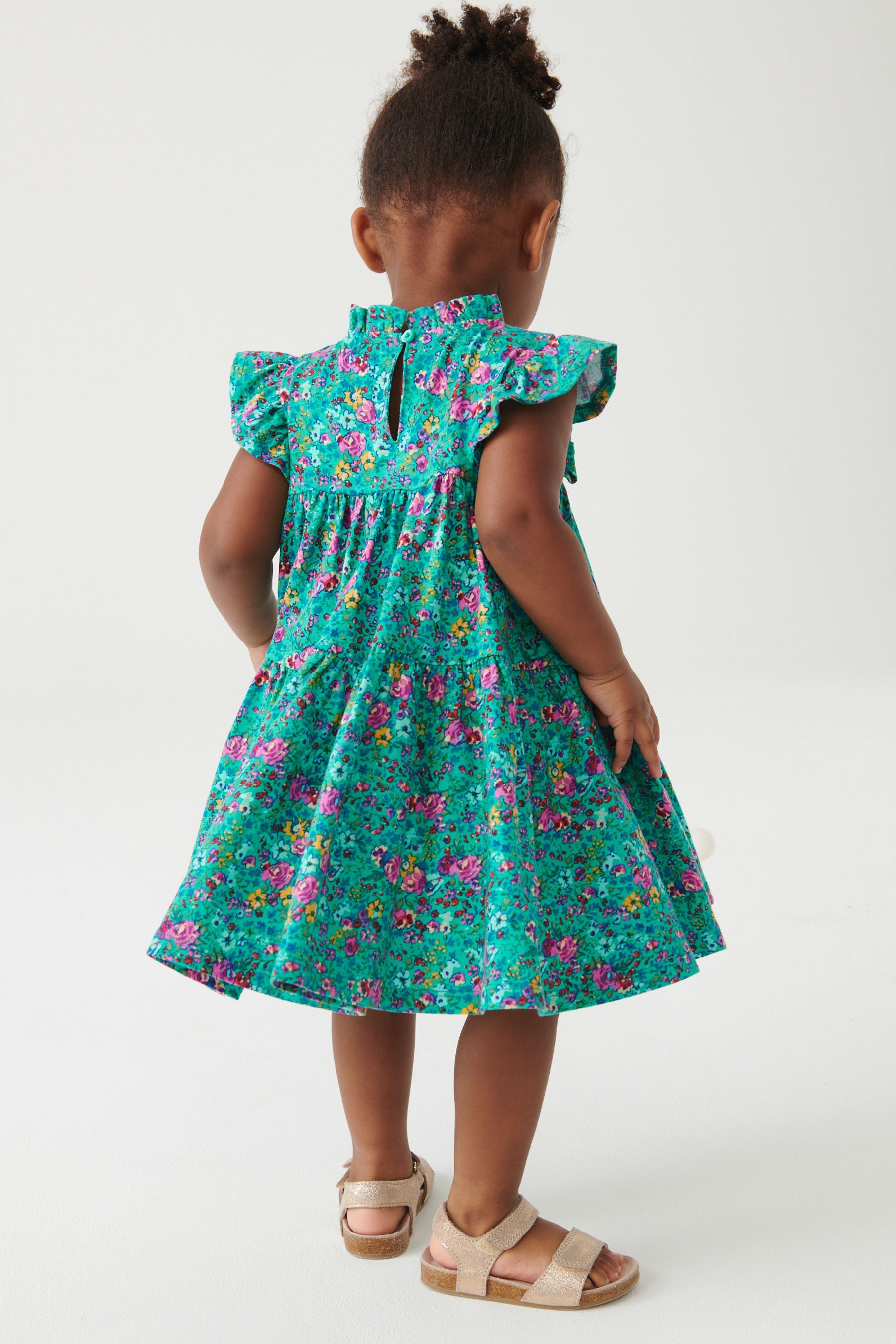 Teal Green Floral Tiered Frill Dress (3mths-7yrs)