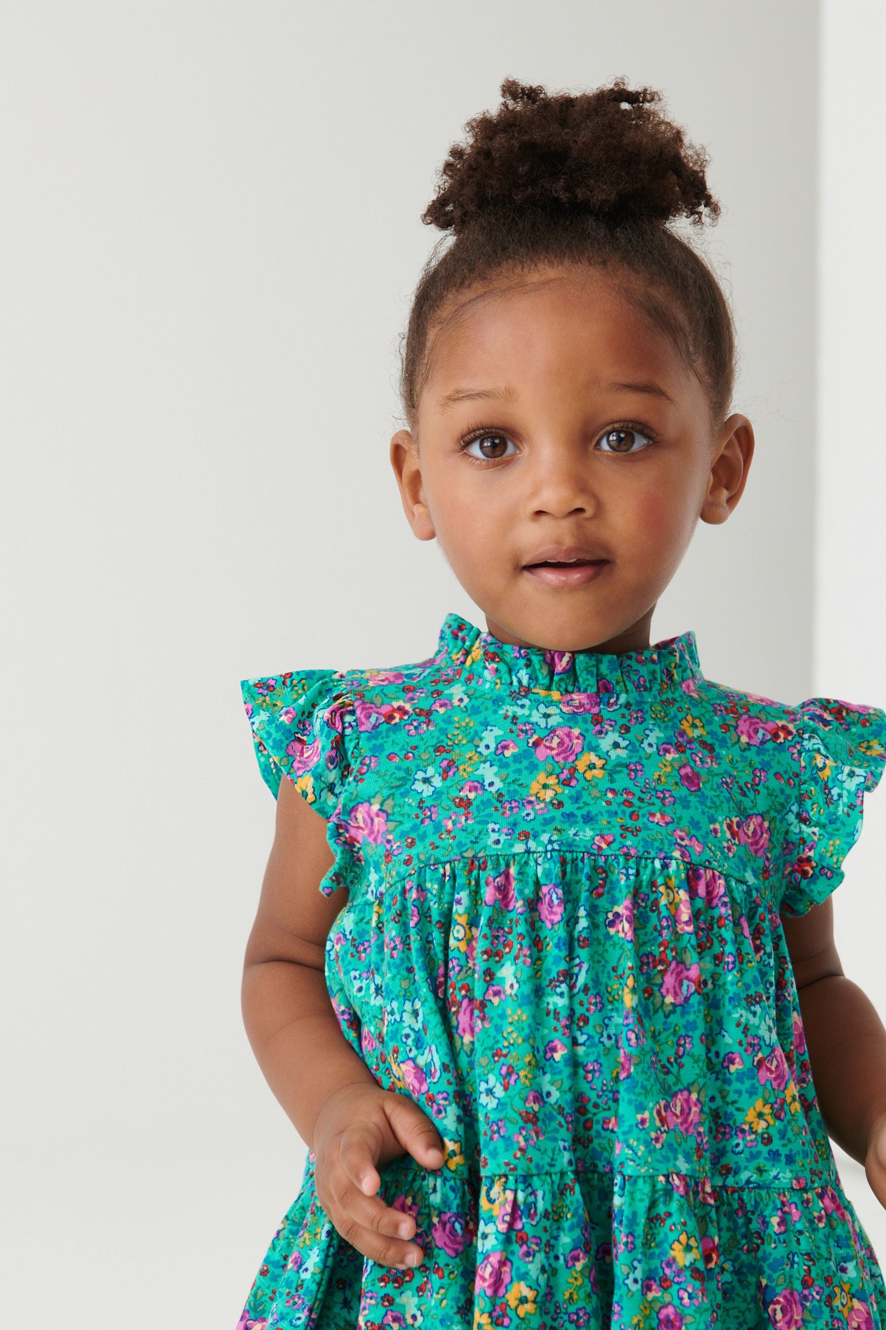 Teal Green Floral Tiered Frill Dress (3mths-7yrs)