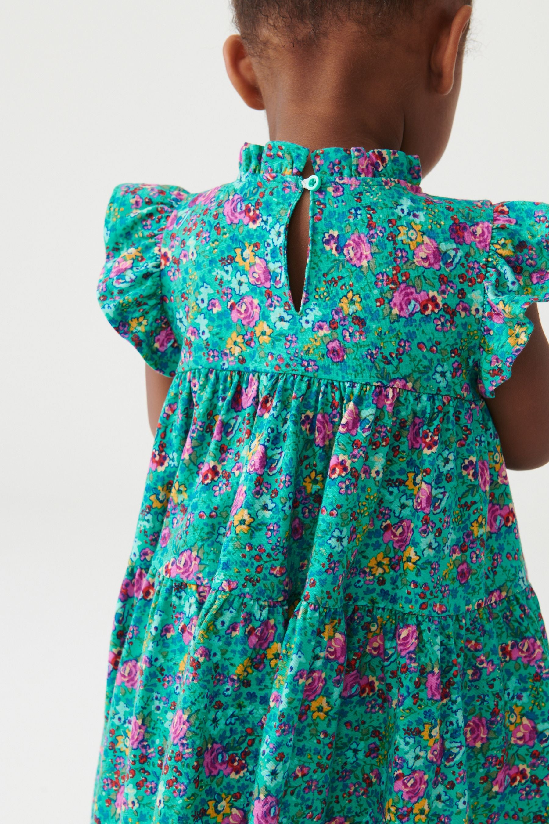 Teal Green Floral Tiered Frill Dress (3mths-7yrs)