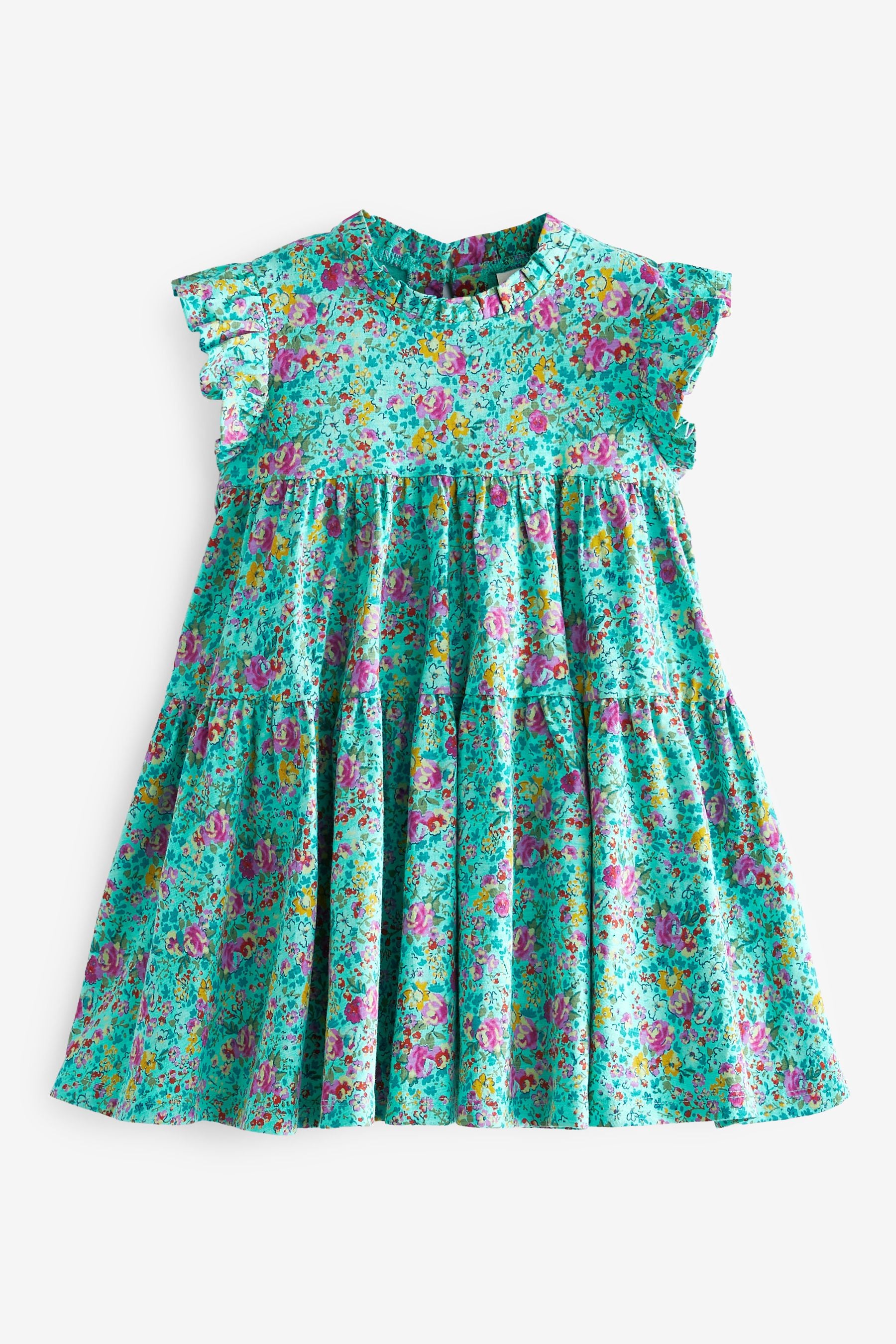 Teal Green Floral Tiered Frill Dress (3mths-7yrs)