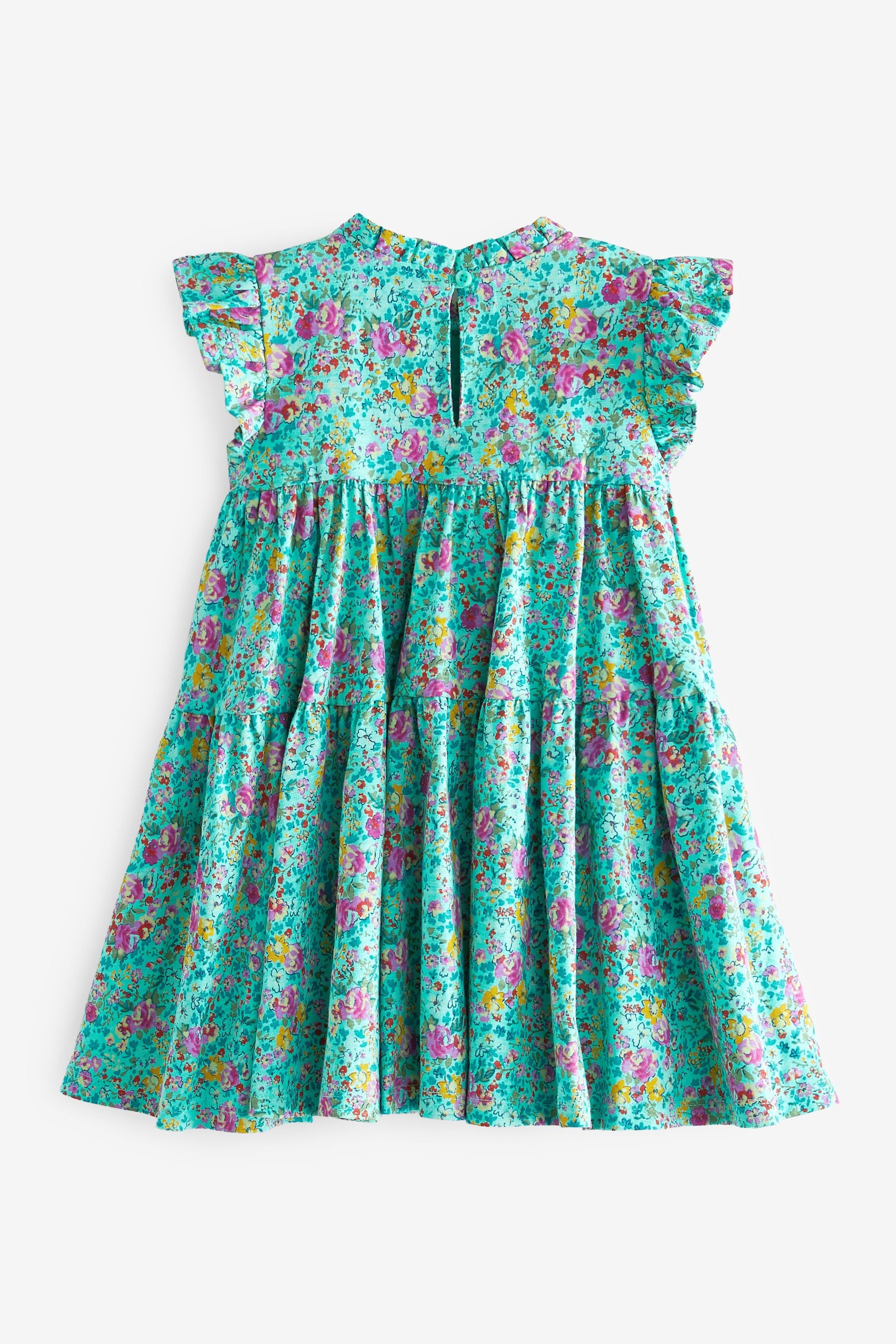 Teal Green Floral Tiered Frill Dress (3mths-7yrs)