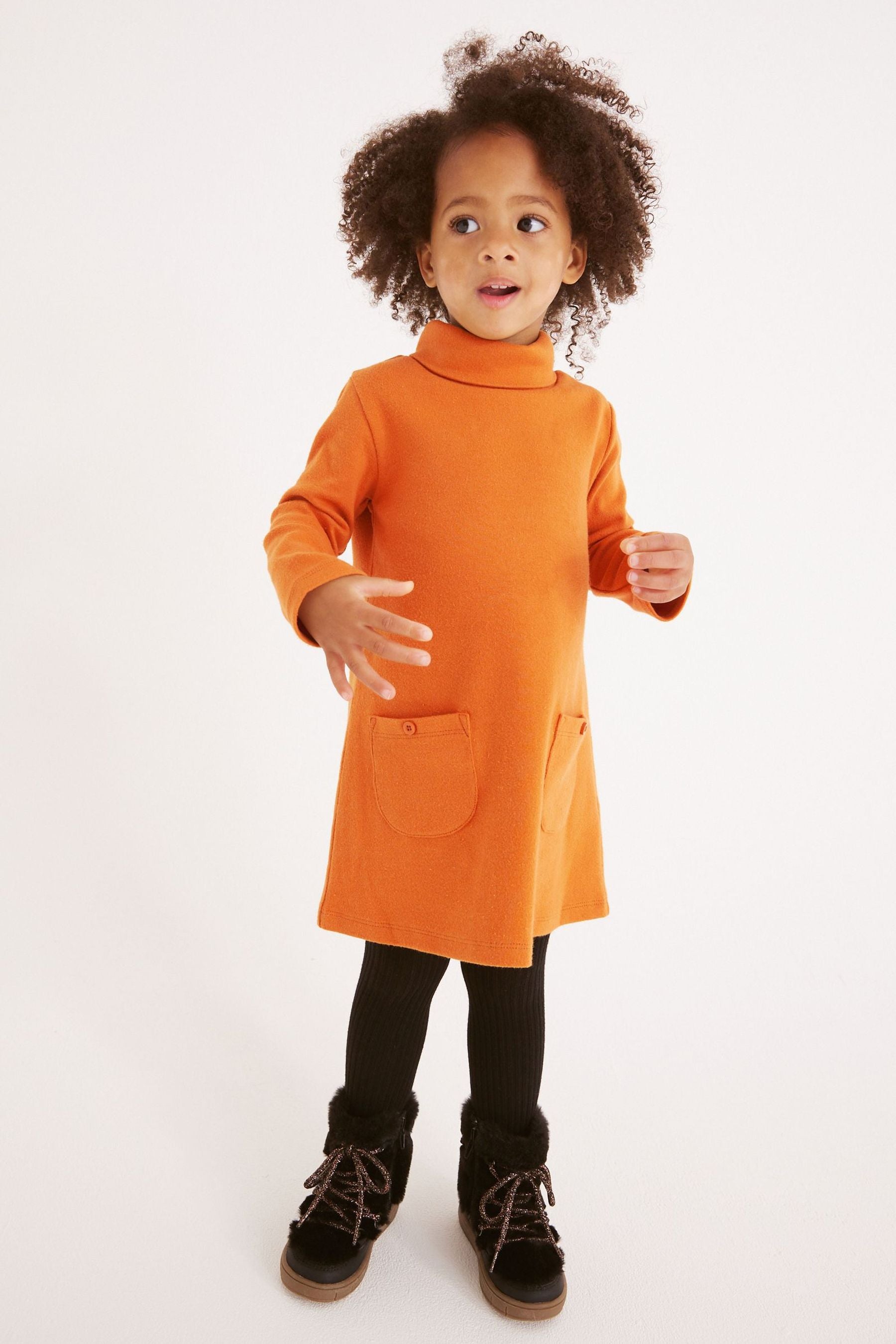 Ochre Yellow Roll Neck Dress (3mths-7yrs)