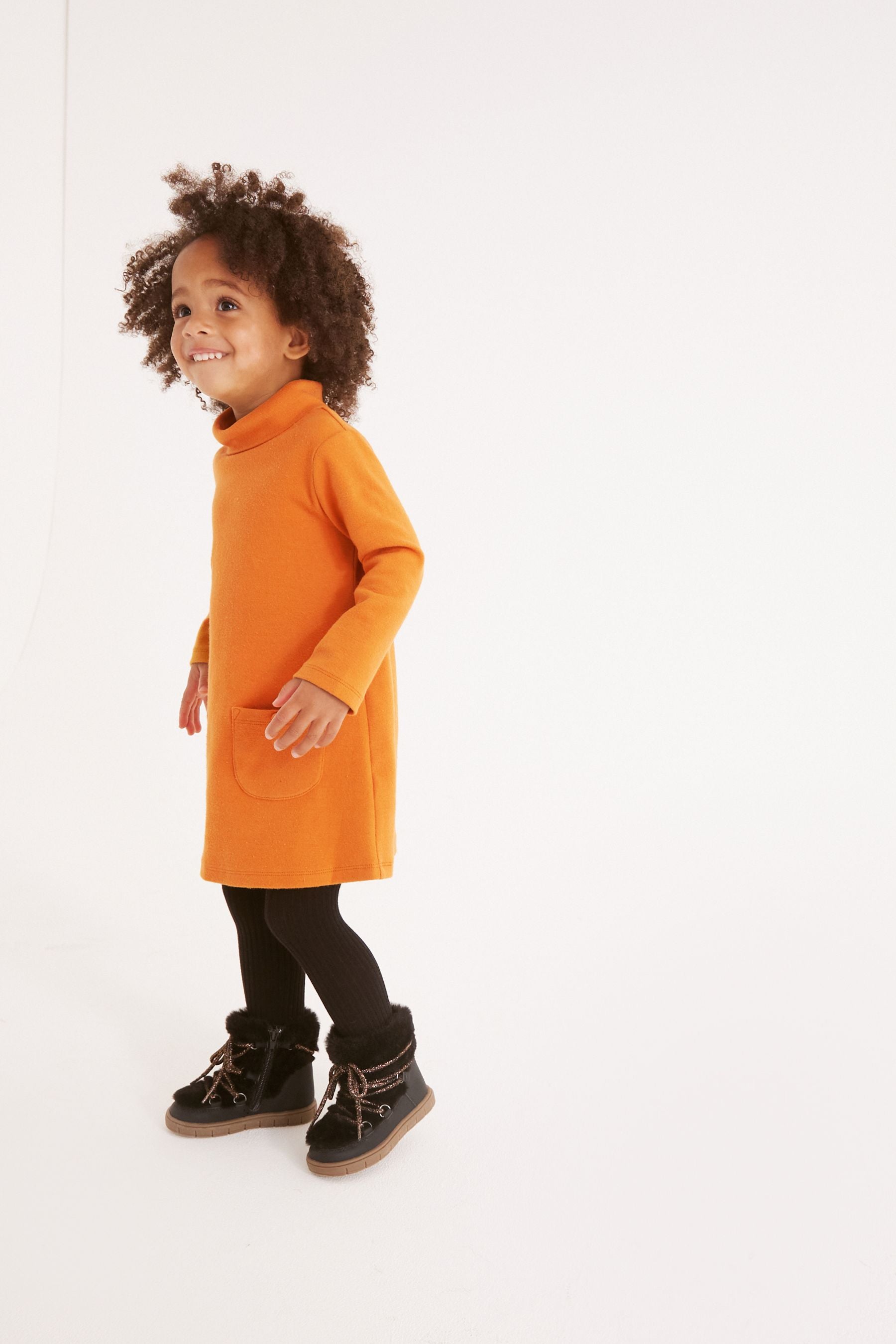 Ochre Yellow Roll Neck Dress (3mths-7yrs)