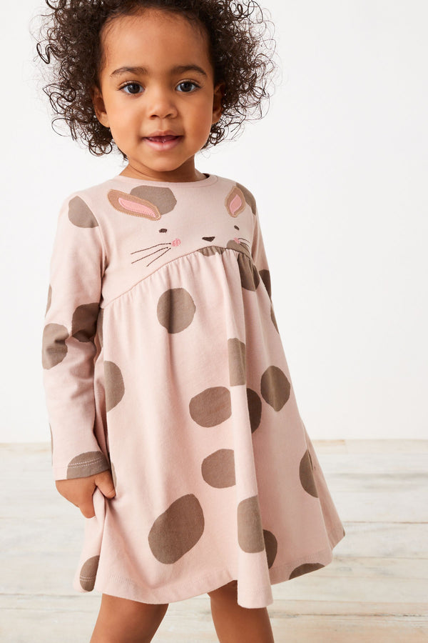 Beige Bunny Character Long Sleeve Jersey Dress (3mths-7yrs)