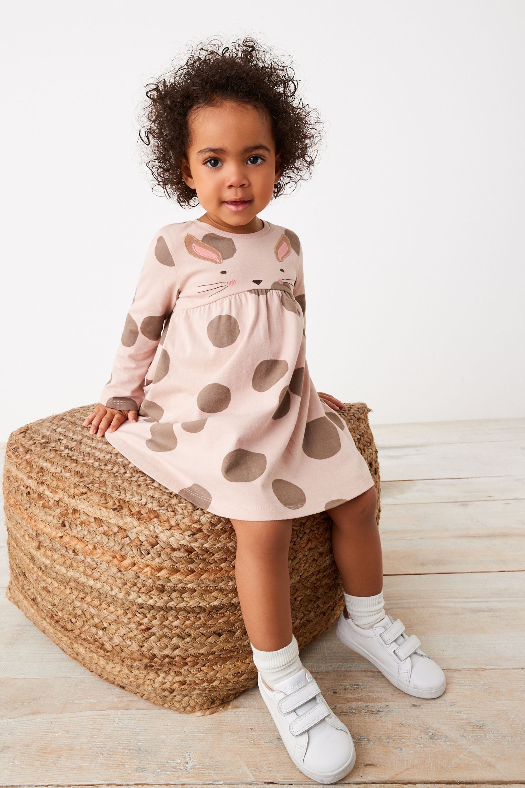 Beige Bunny Character Long Sleeve Jersey Dress (3mths-7yrs)