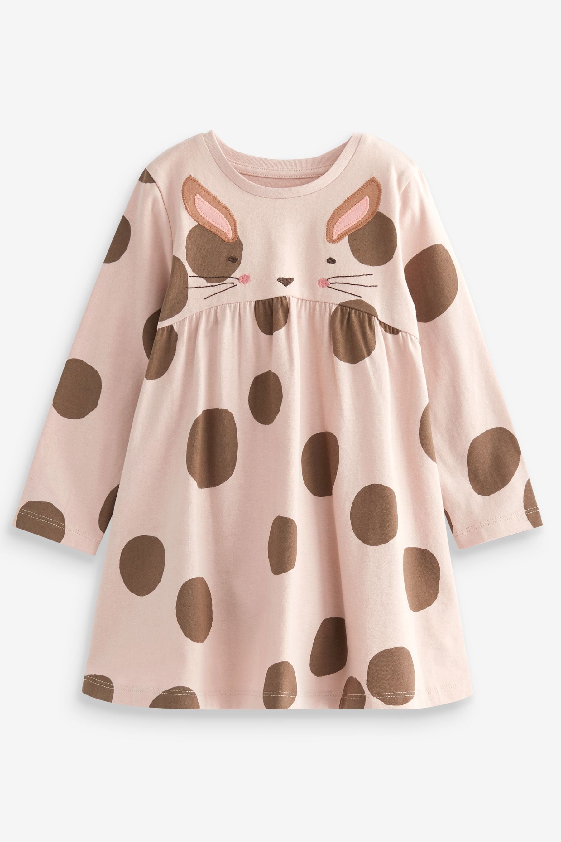 Beige Bunny Character Long Sleeve Jersey Dress (3mths-7yrs)