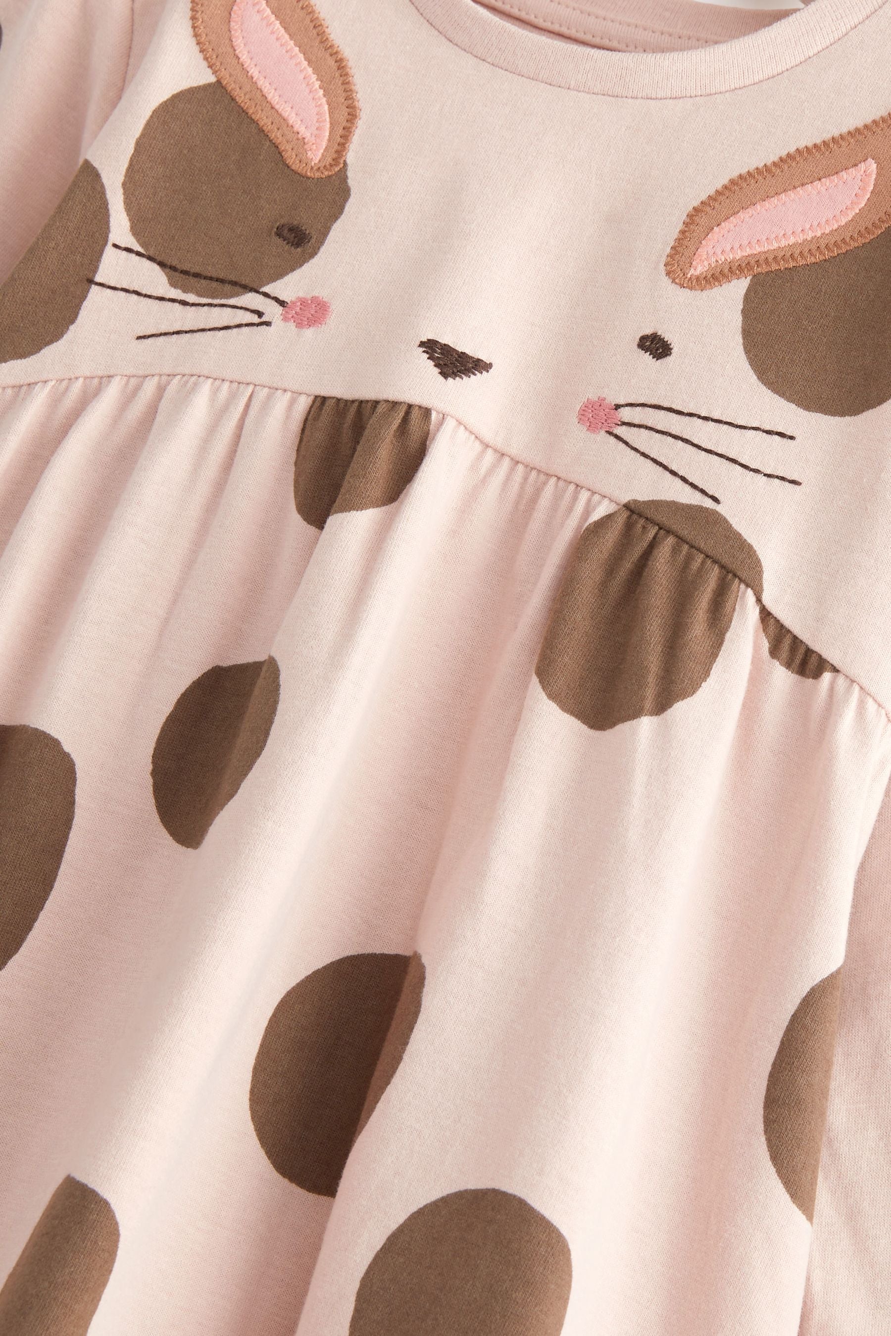 Beige Bunny Character Long Sleeve Jersey Dress (3mths-7yrs)