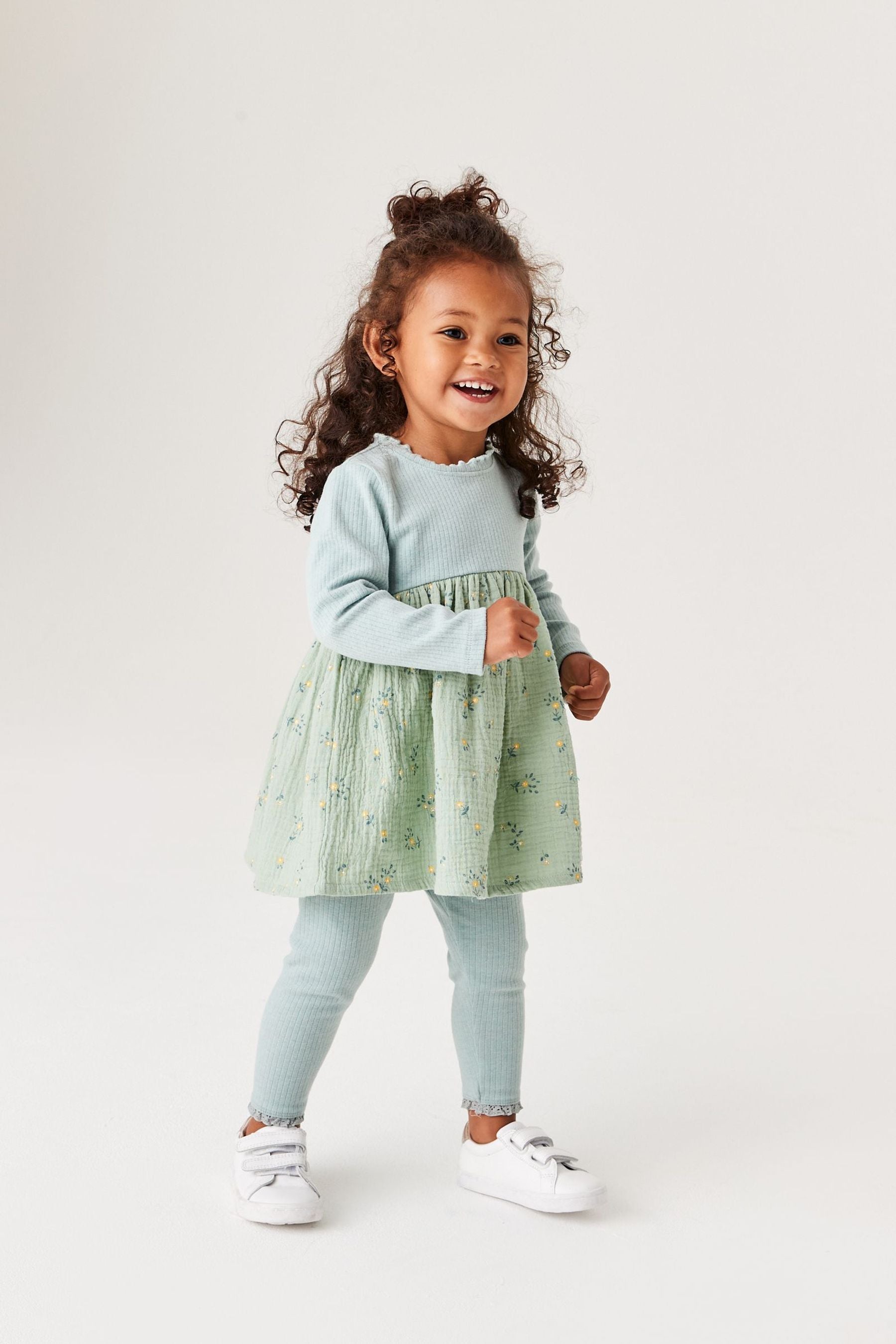 Teal Green Rib Jersey Dress & Leggings Set (3mths-7yrs)