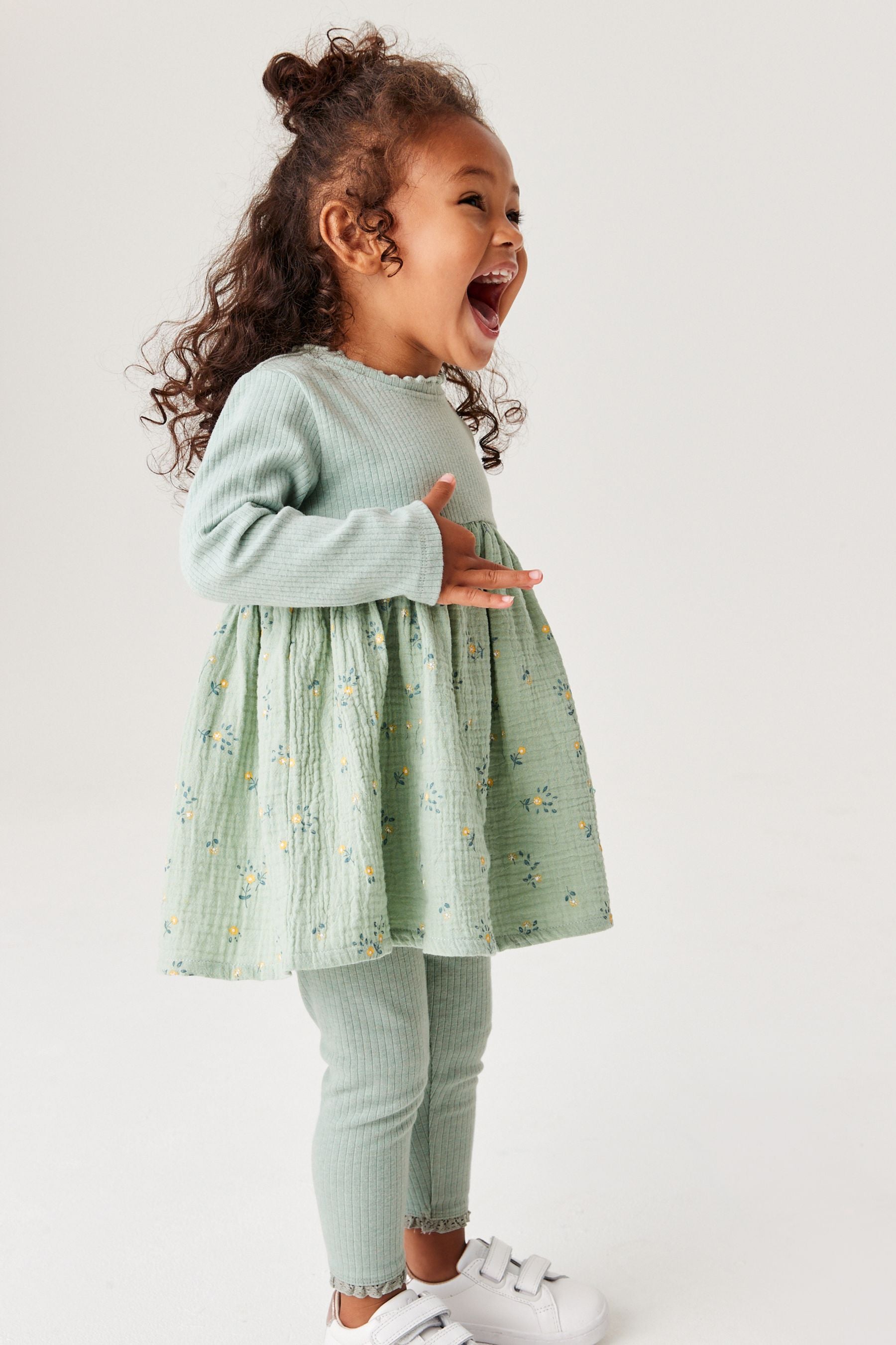 Teal Green Rib Jersey Dress & Leggings Set (3mths-7yrs)