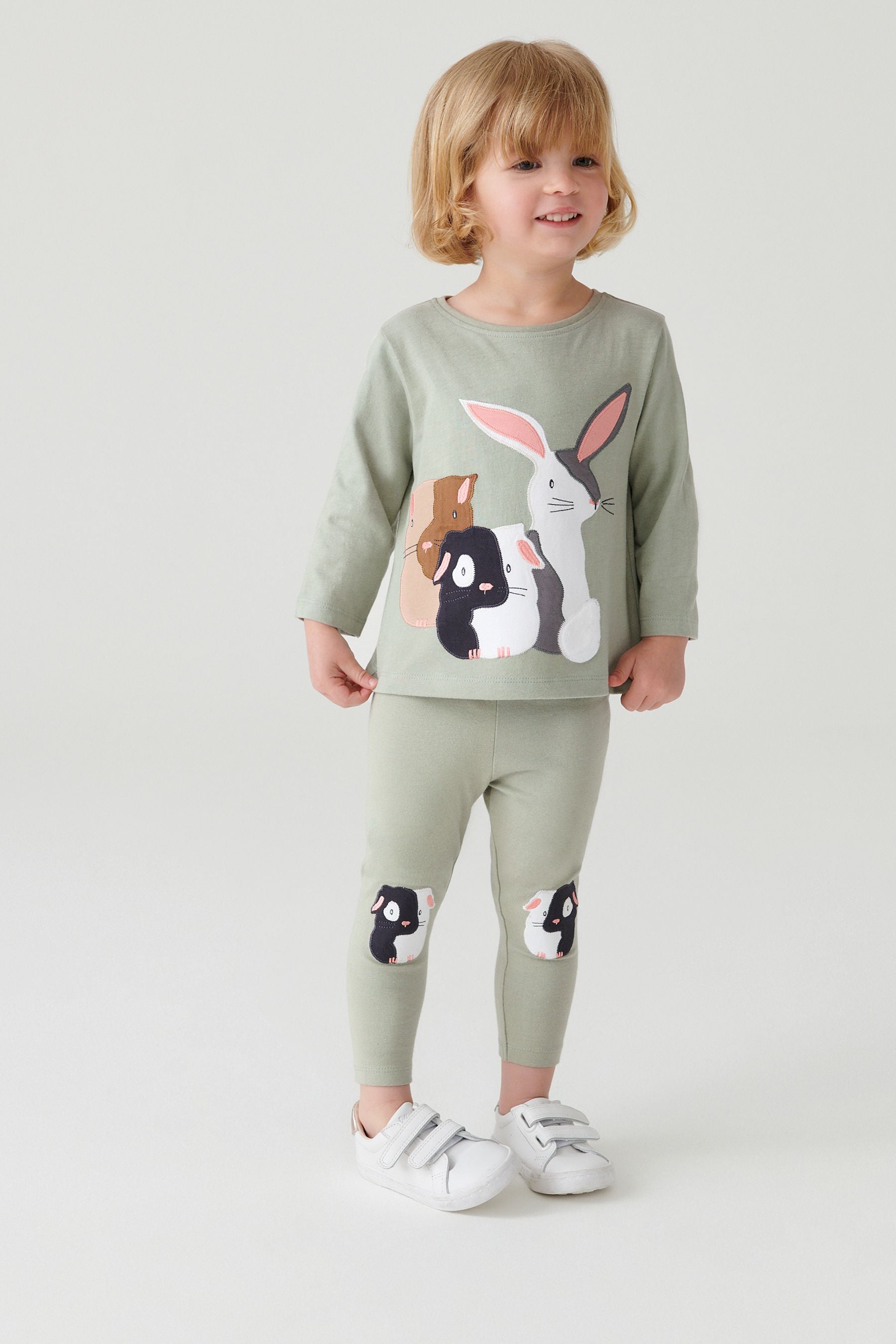 Sage Green Guinea Pig Long Sleeve Cotton T-Shirt (3mths-7yrs)