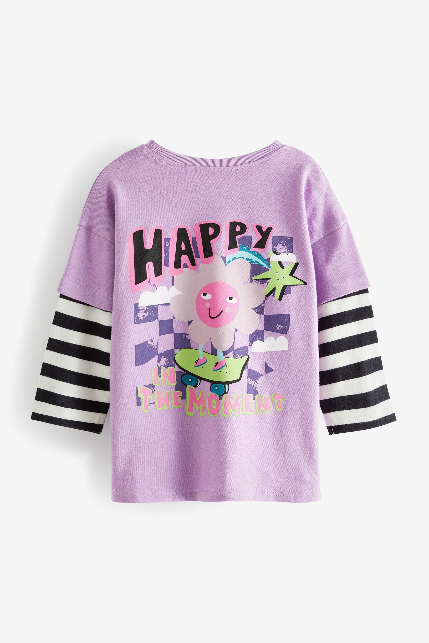 Purple Oversized Mock Sleeve Cotton T-Shirt (3mths-7yrs)