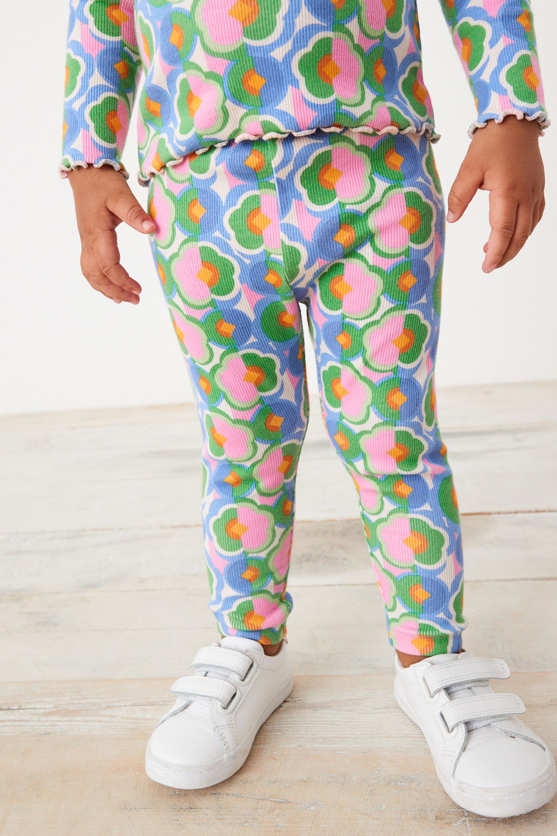 Blue/Green Geo Floral Rib Jersey Leggings (3mths-7yrs)