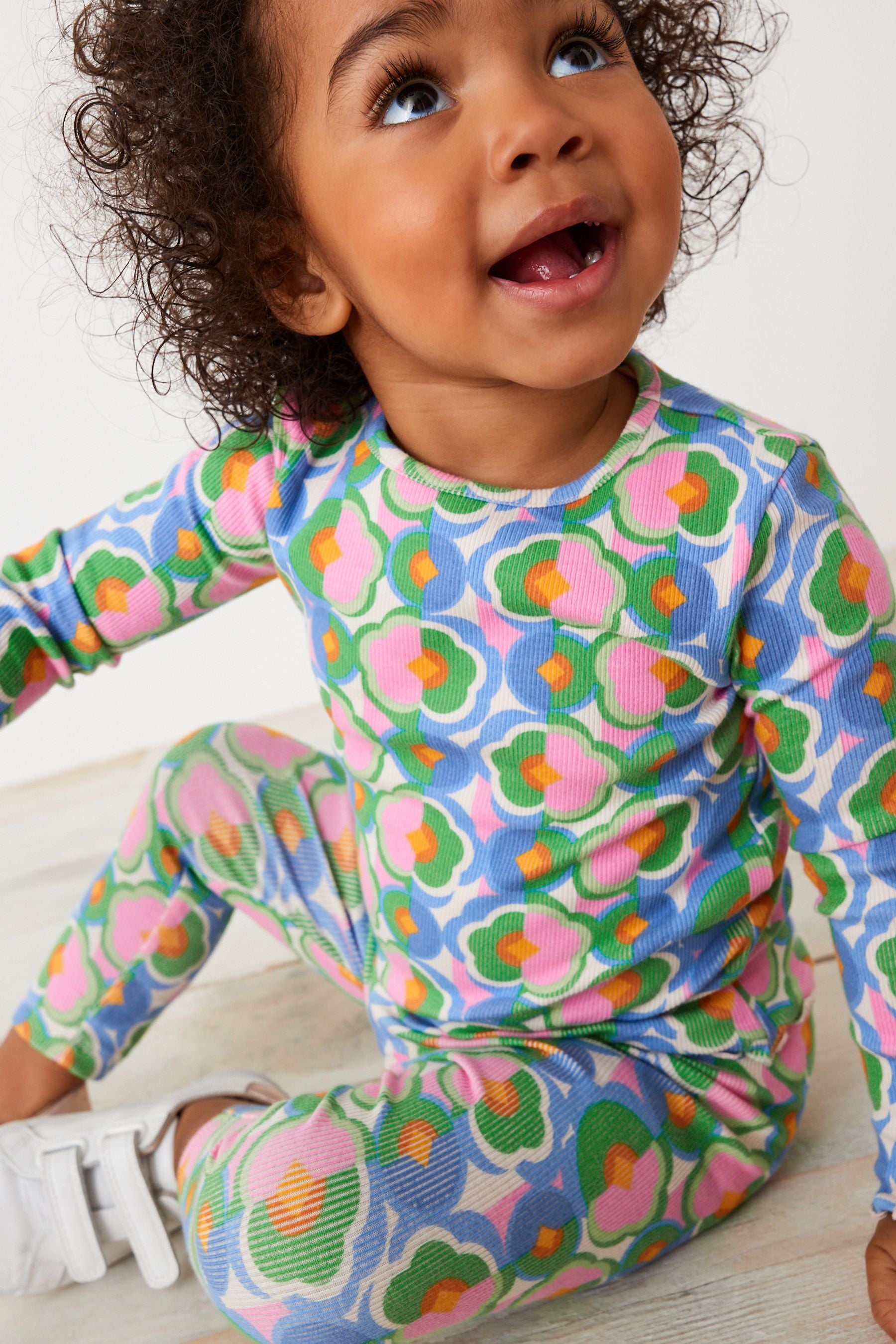 Blue/Green Geo Floral Rib Jersey Leggings (3mths-7yrs)