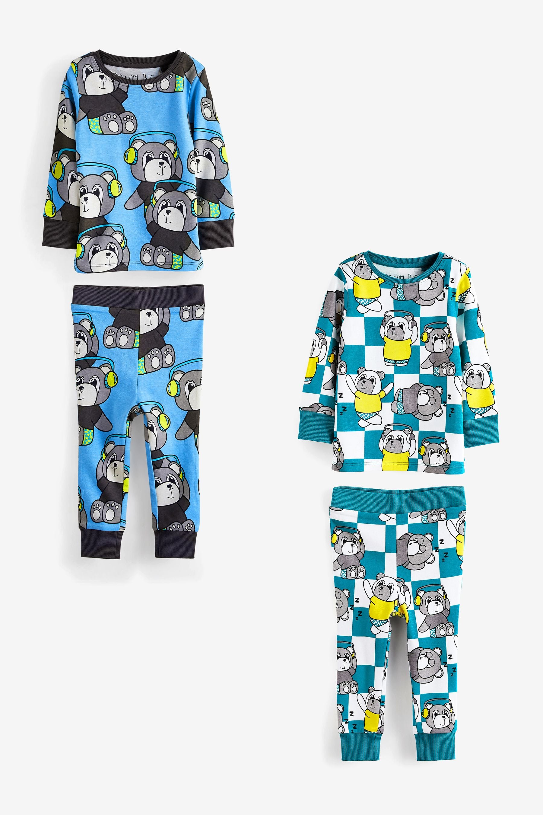 Blue/White Cool Bear Snuggle Pyjamas 2 Pack (9mths-12yrs)