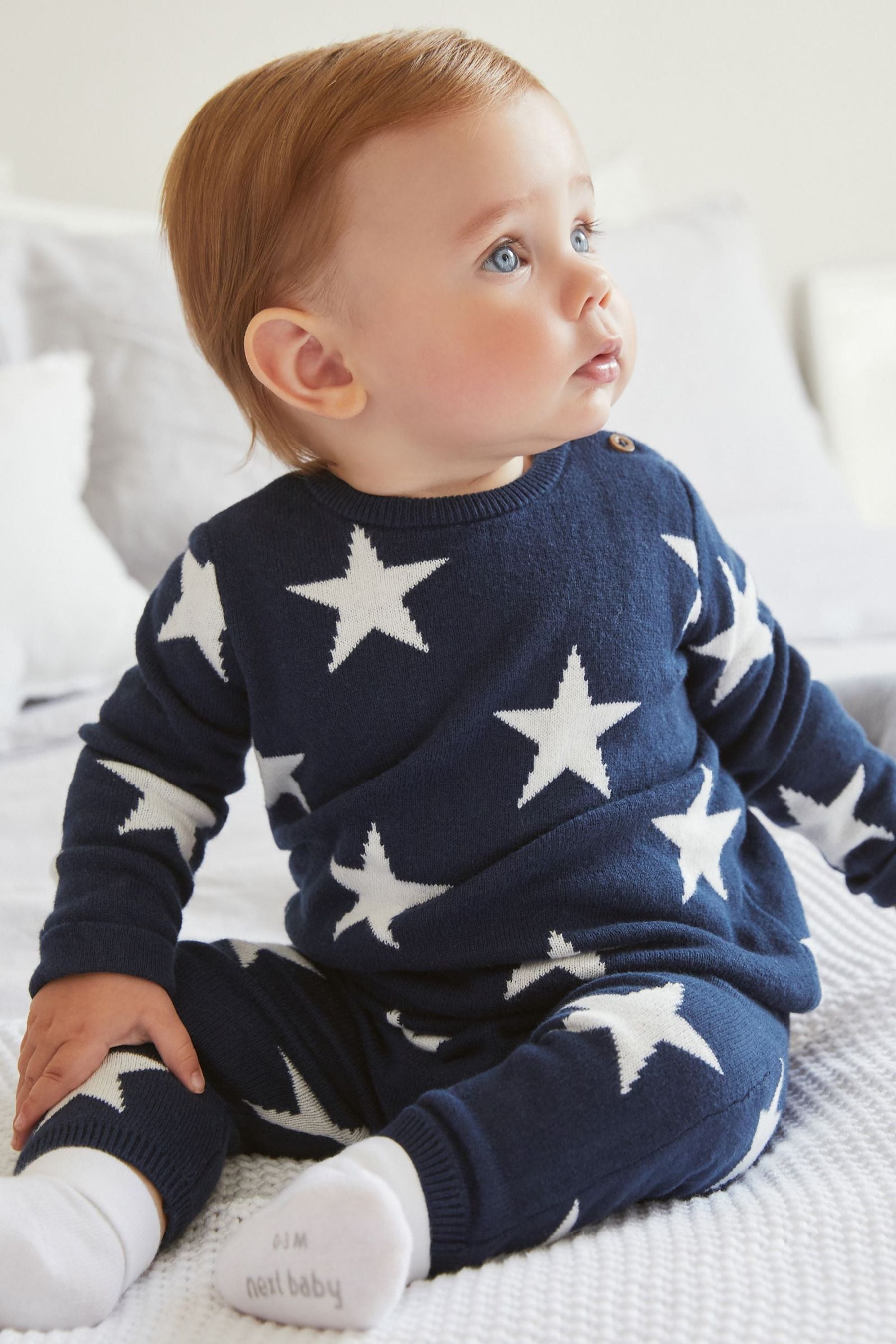 Navy Blue/White Star 2 Piece Baby Knit Set (0mths-2yrs)