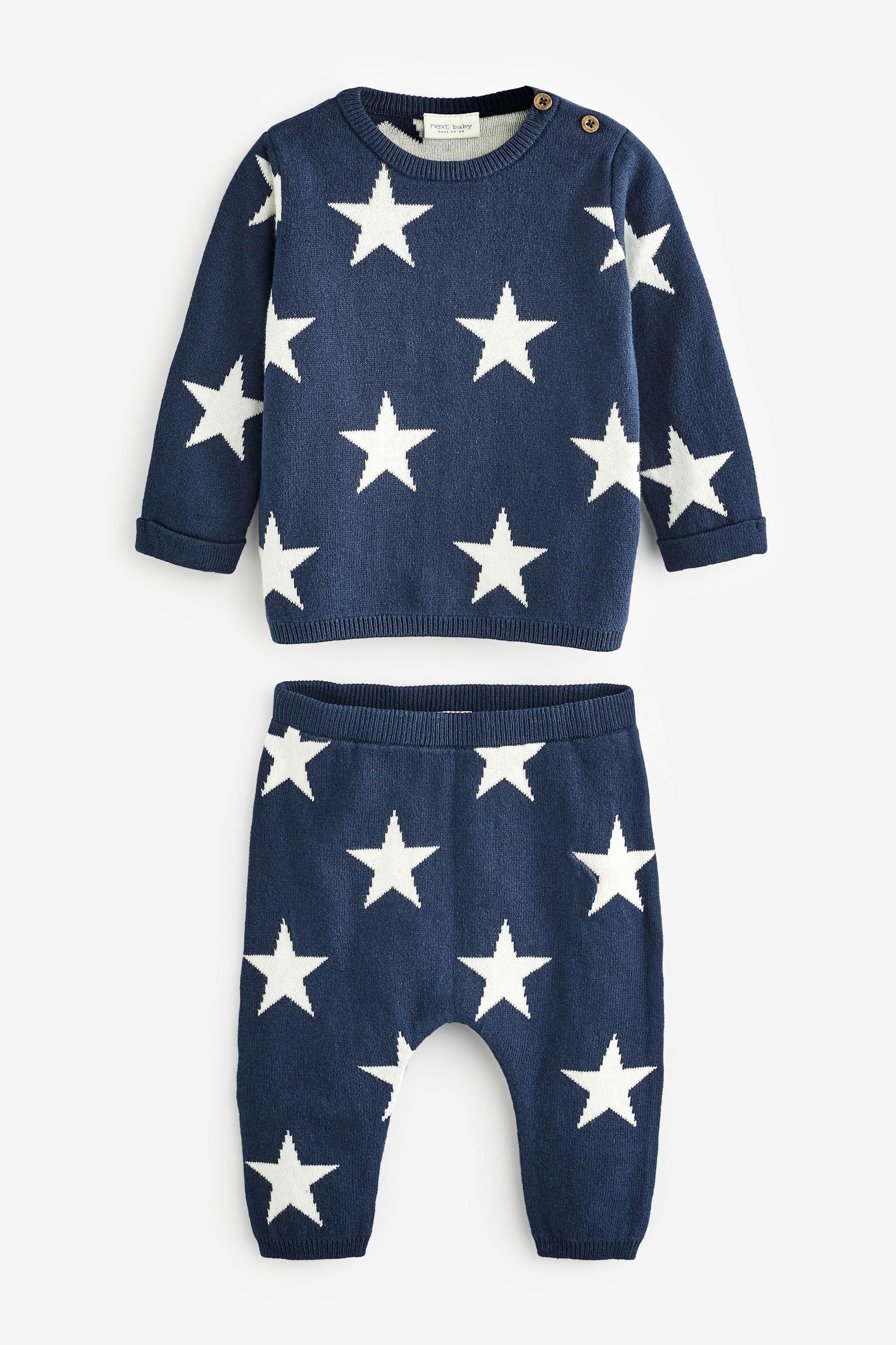 Navy Blue/White Star 2 Piece Baby Knit Set (0mths-2yrs)