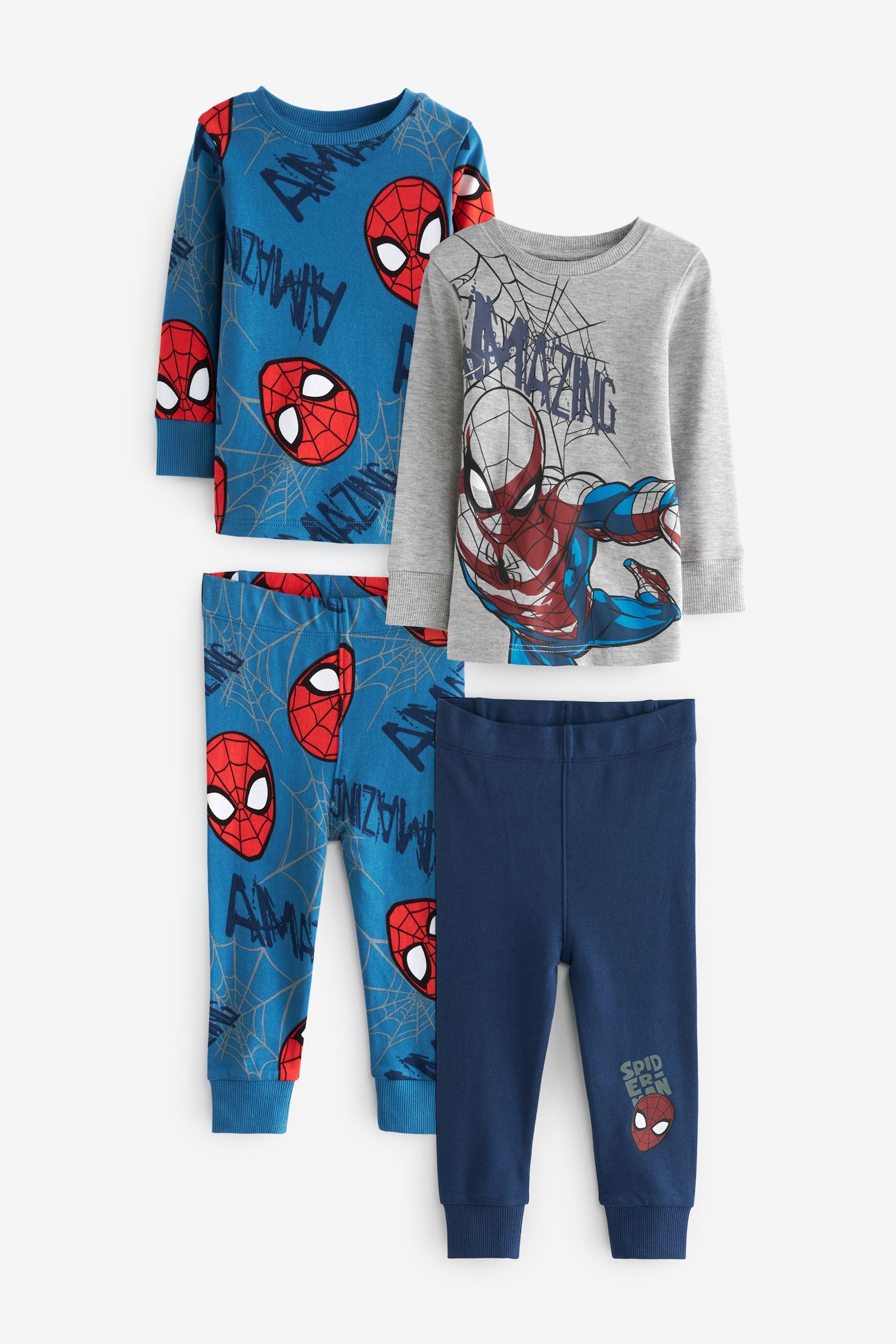 Marvel Spiderman Blue/Grey 2 Pack Pyjamas (9mths-8yrs)