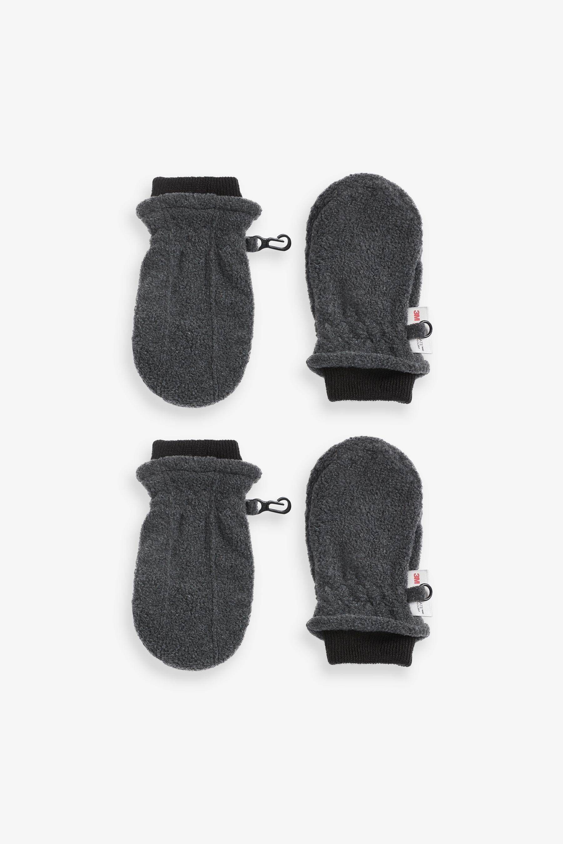 Charcoal Grey 2 Pack Fleece Mittens (3mths-6yrs)