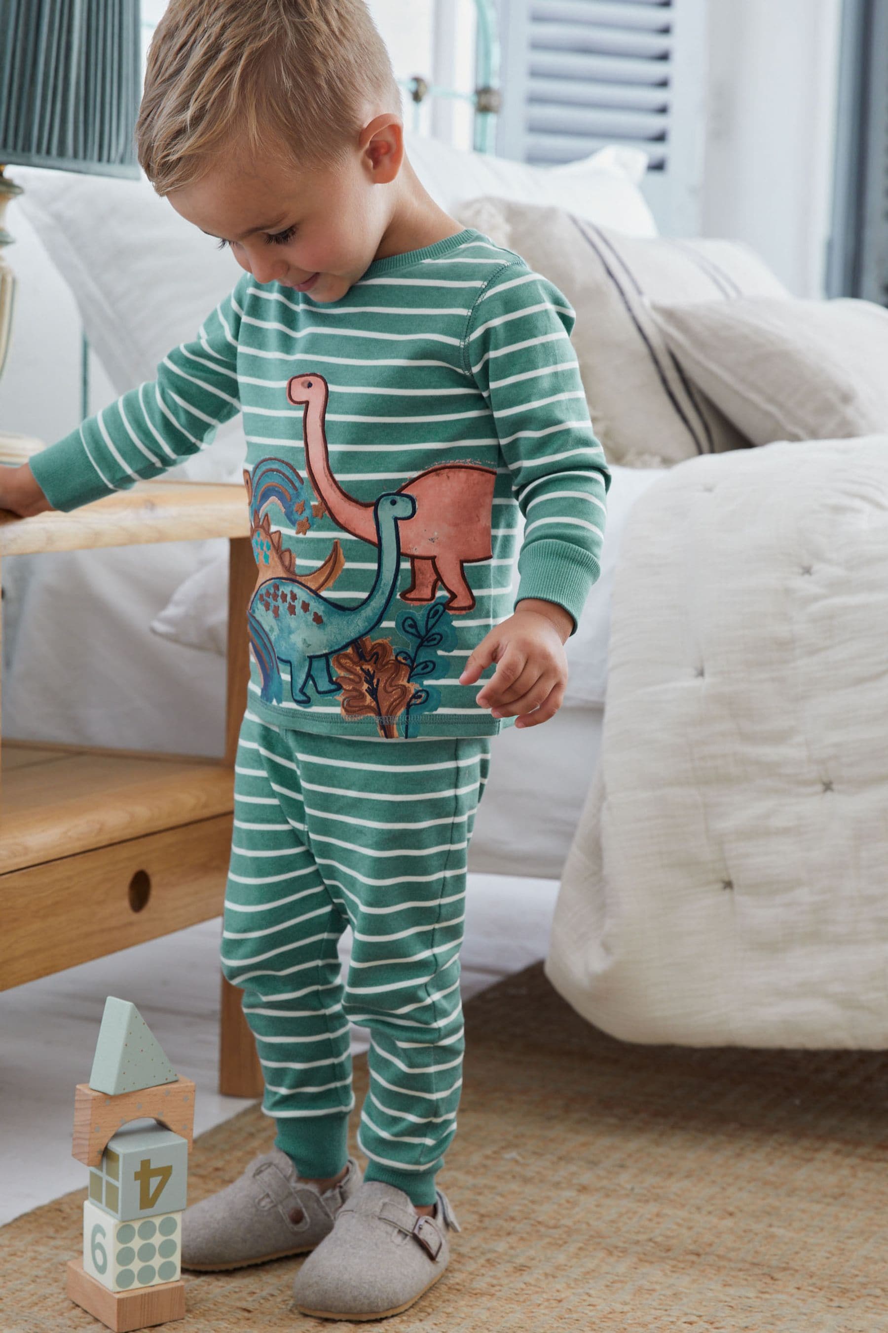 Teal Blue/White Dino 3 Pack Snuggle Pyjamas (9mths-12yrs)