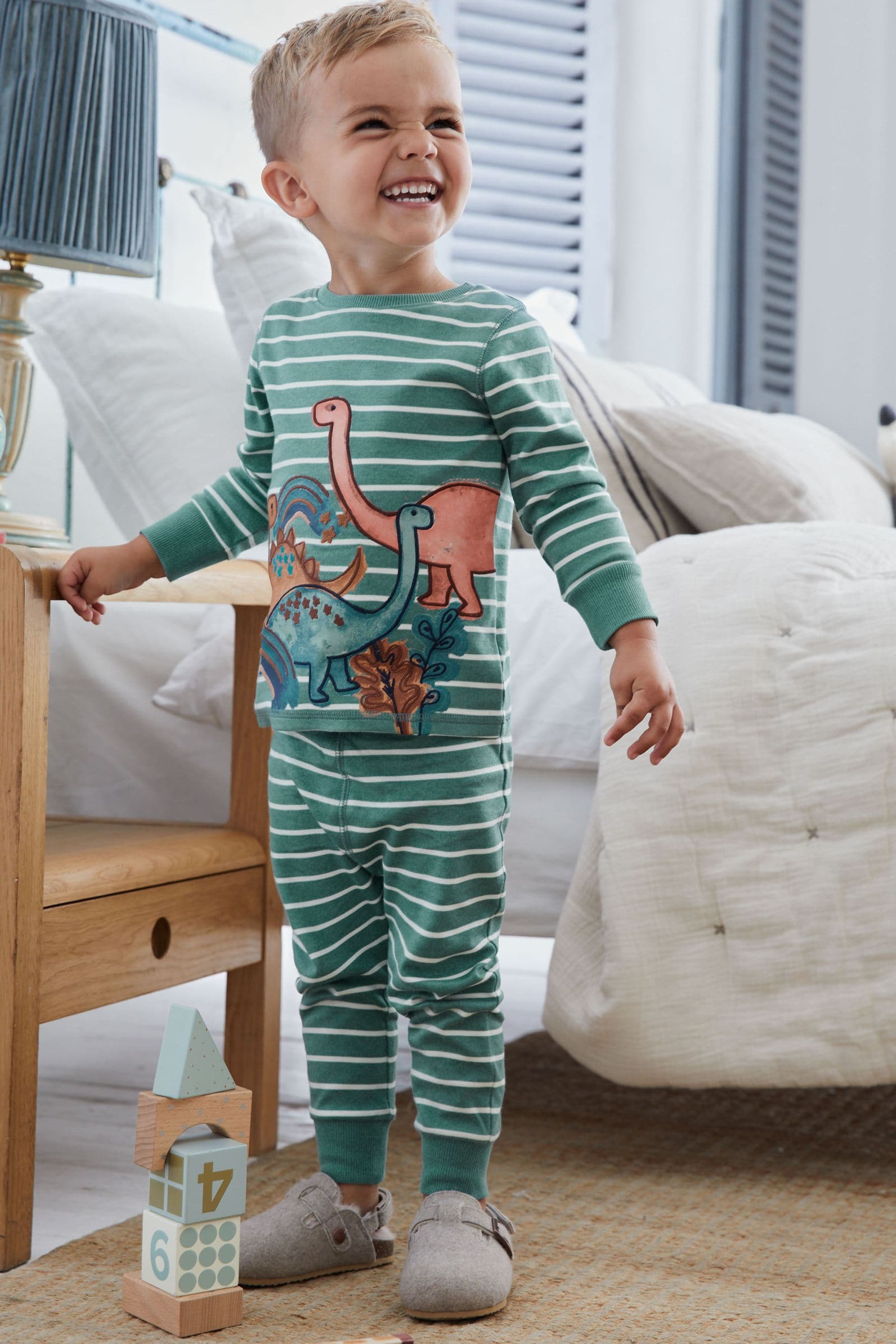 Teal Blue/White Dino 3 Pack Snuggle Pyjamas (9mths-12yrs)