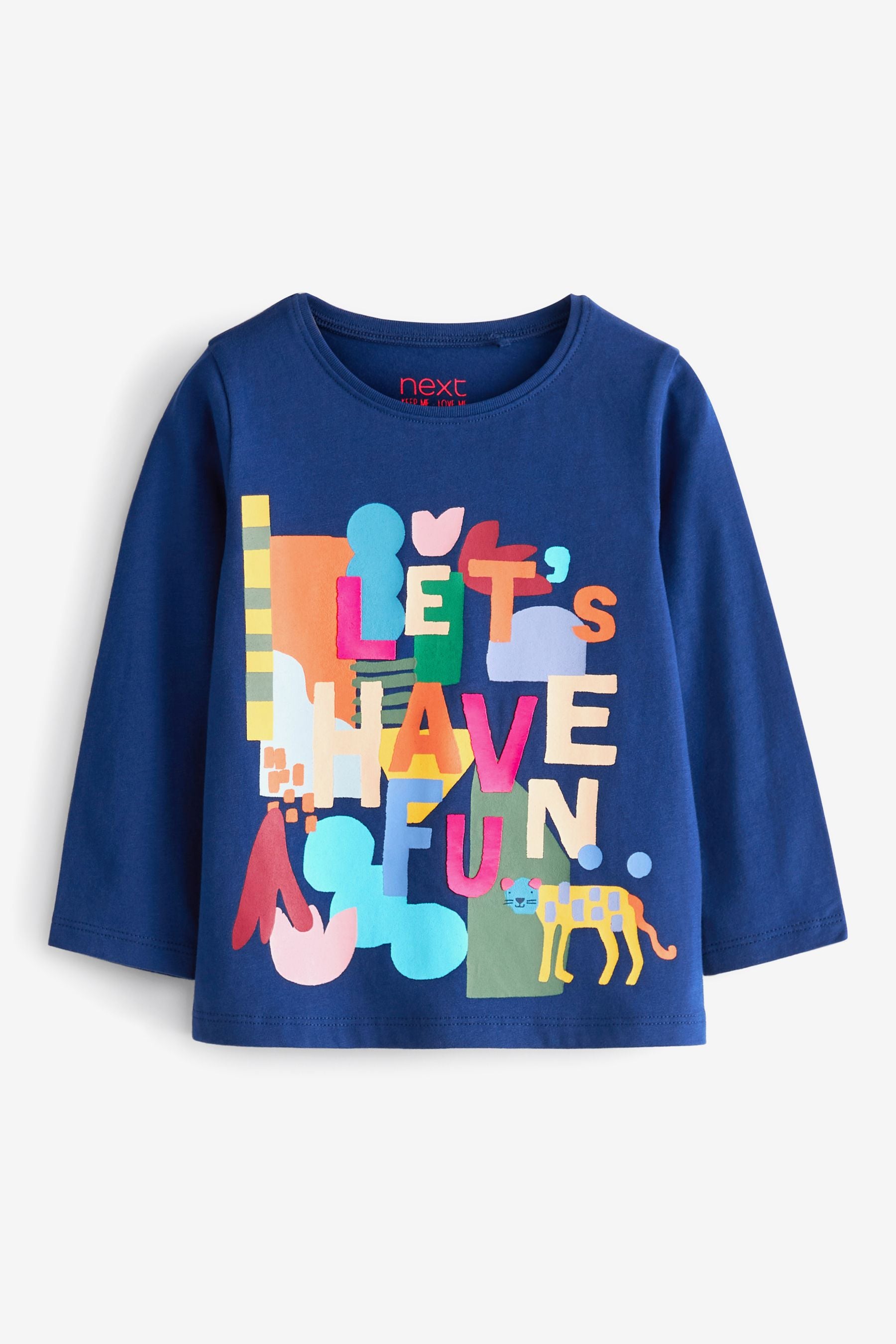 Navy Blue Slogan Long Sleeve Cotton T-Shirt (3mths-7yrs)