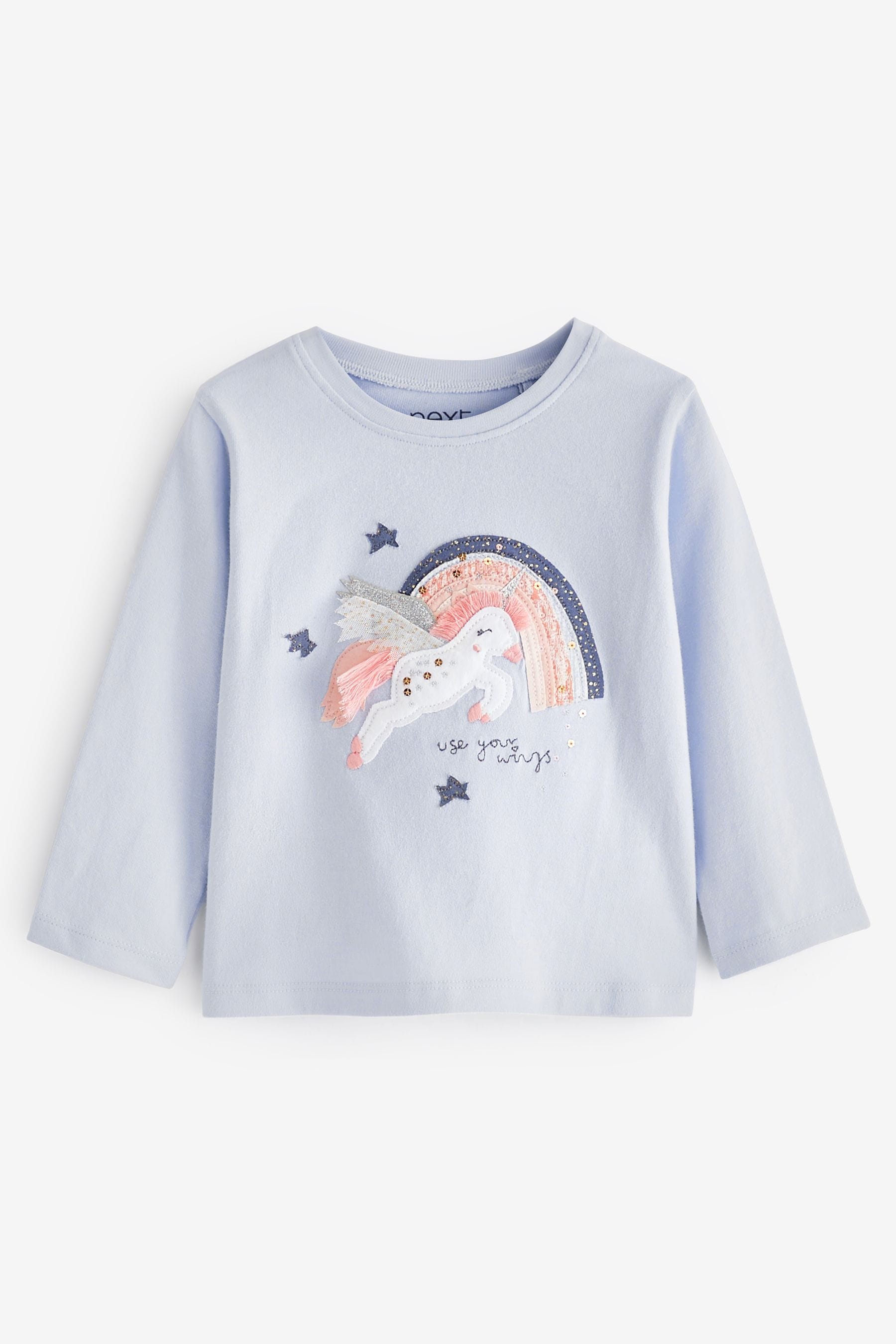 Blue Unicorn Long Sleeve Cotton T-Shirt (3mths-7yrs)