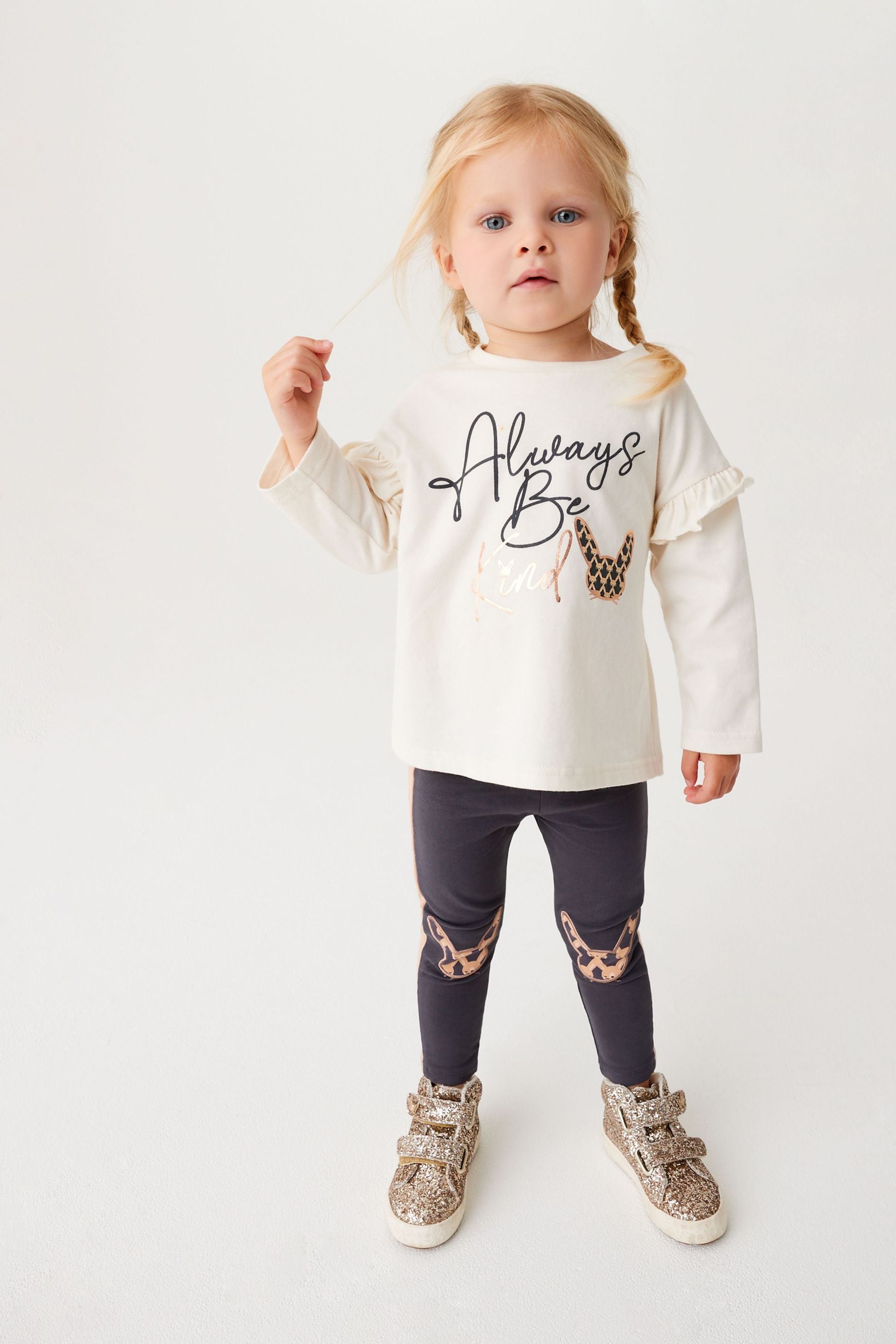 Cream Be Kind Slogan Long Sleeve Cotton T-Shirt (3mths-7yrs)