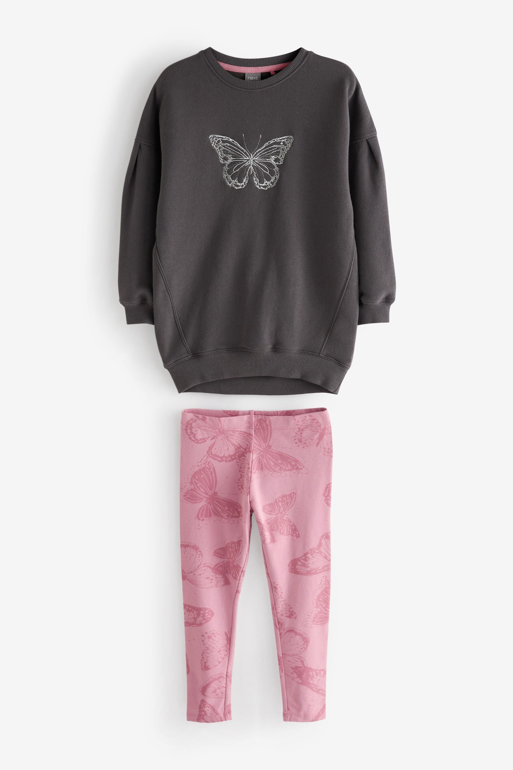 Charcoal Grey/Pink Butterfly Hoodie And Leggings Set (3-16yrs)