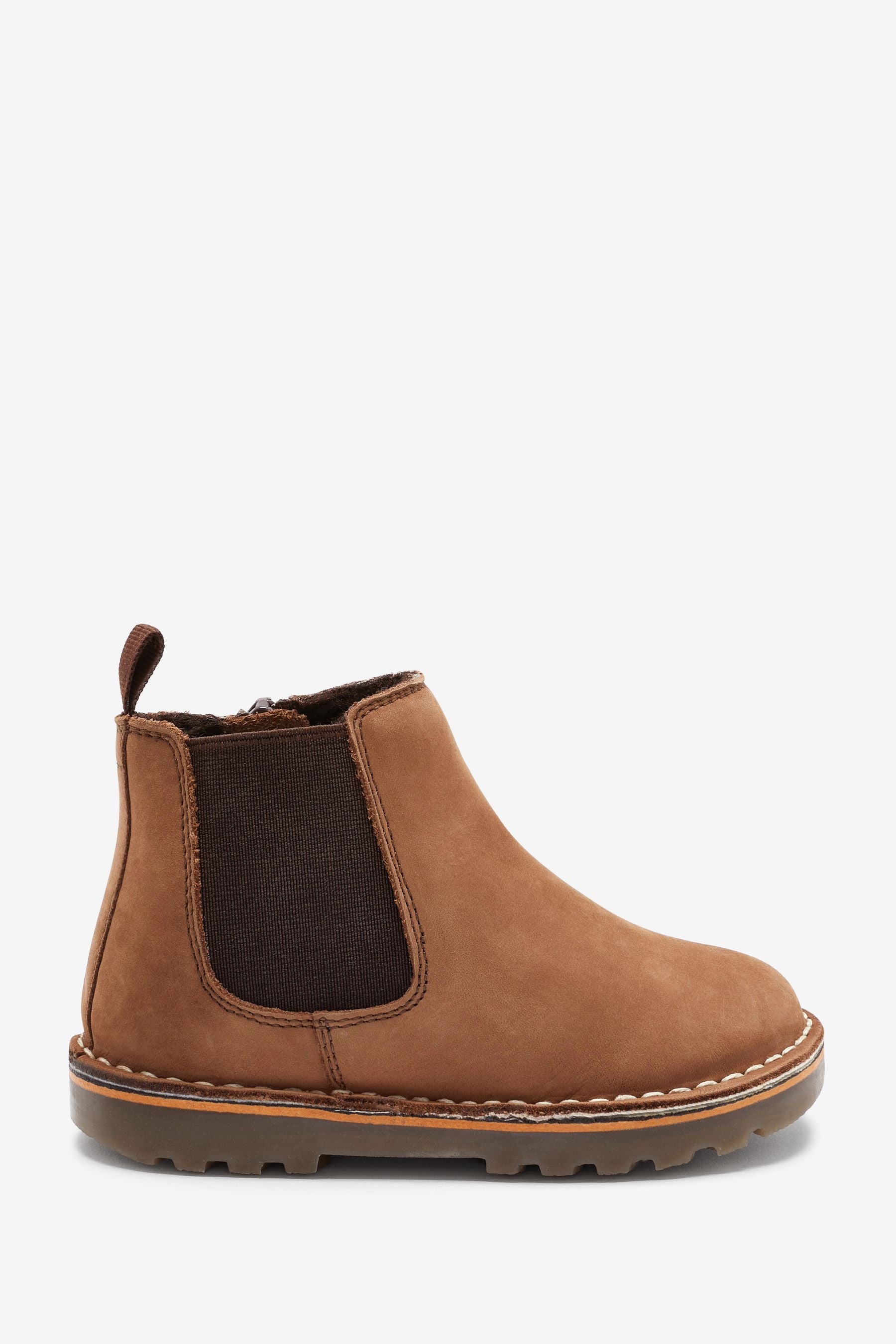 Taupe Brown Warm Lined Leather Chelsea Boots