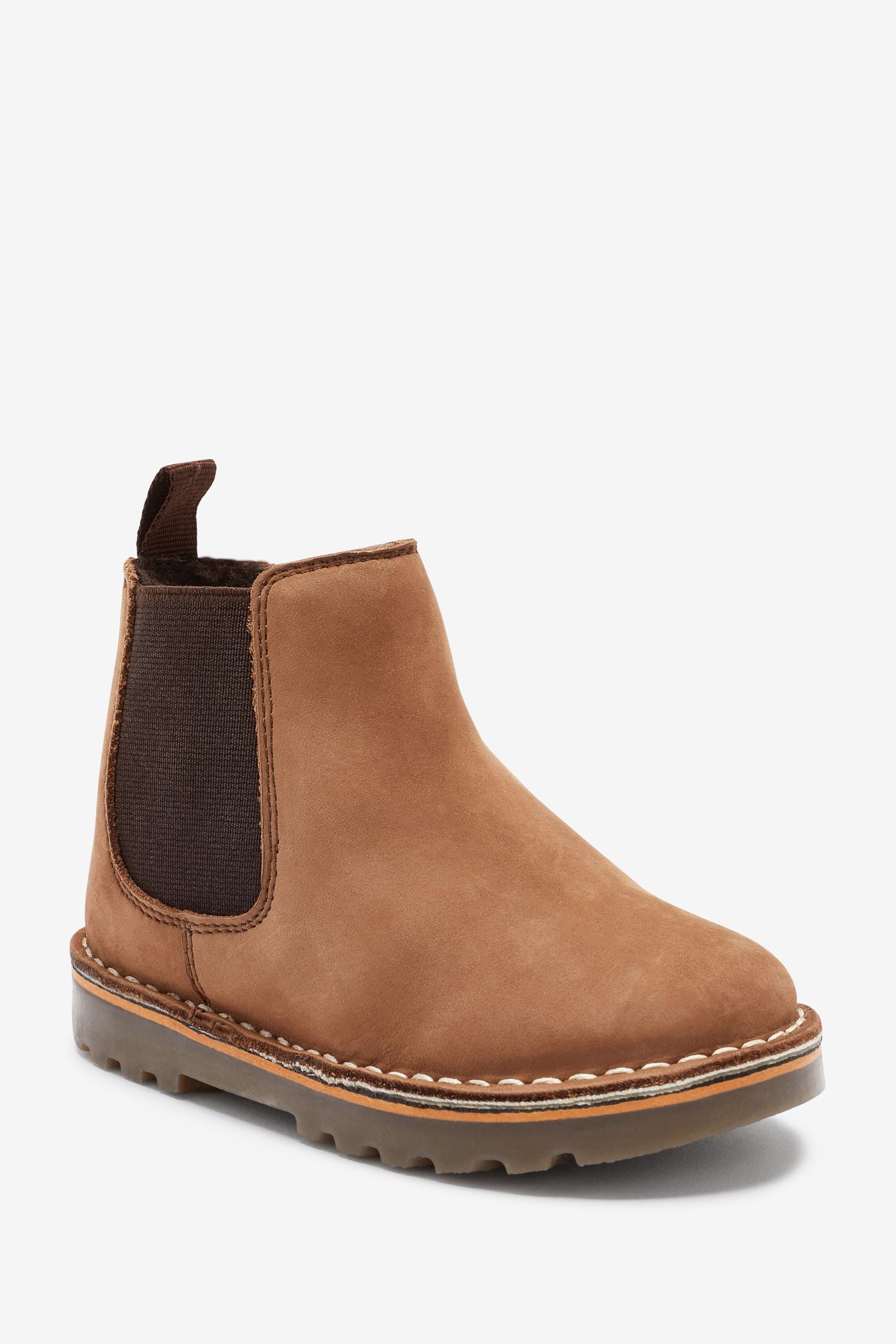 Taupe Brown Warm Lined Leather Chelsea Boots