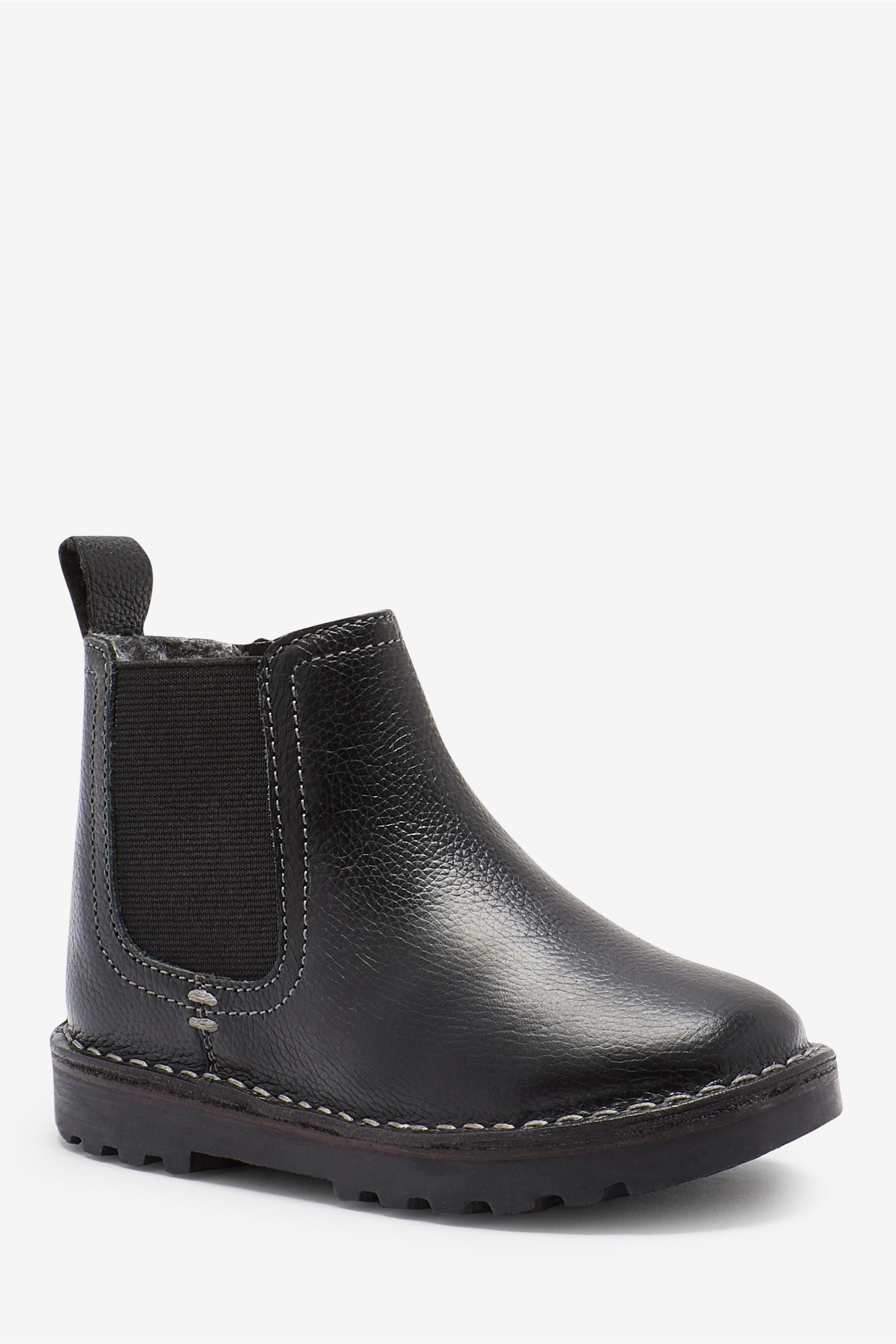 Black Warm Lined Leather Chelsea Boots