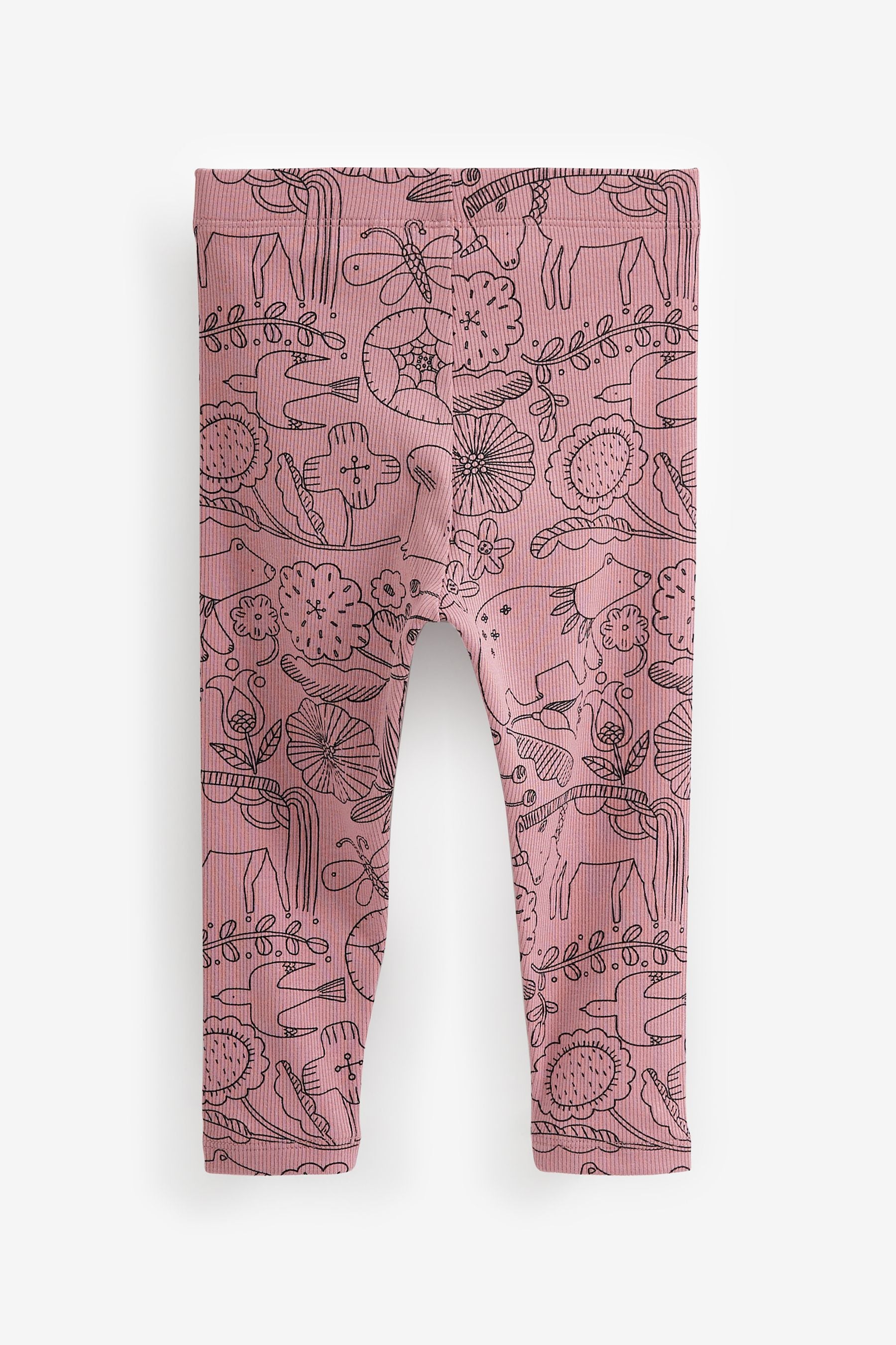 Pink Mono Floral Rib Jersey Leggings (3mths-7yrs)