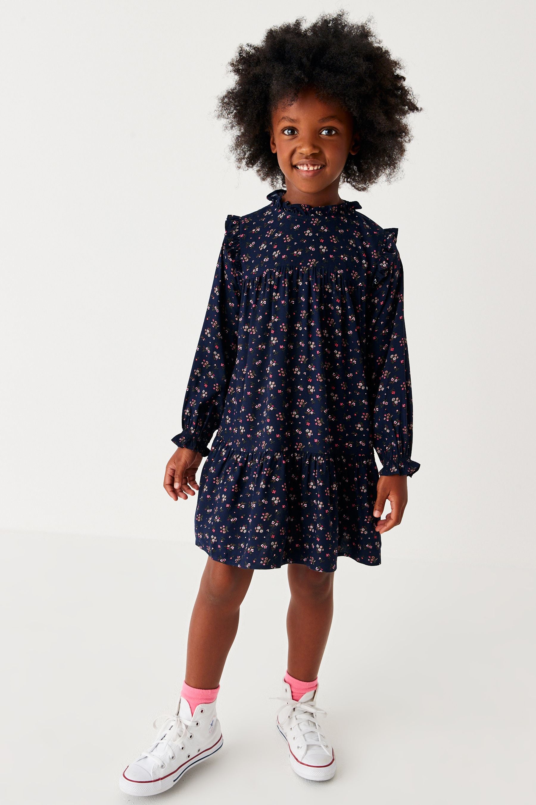 Navy Blue Ditsy Printed Dress (3mths-16yrs)