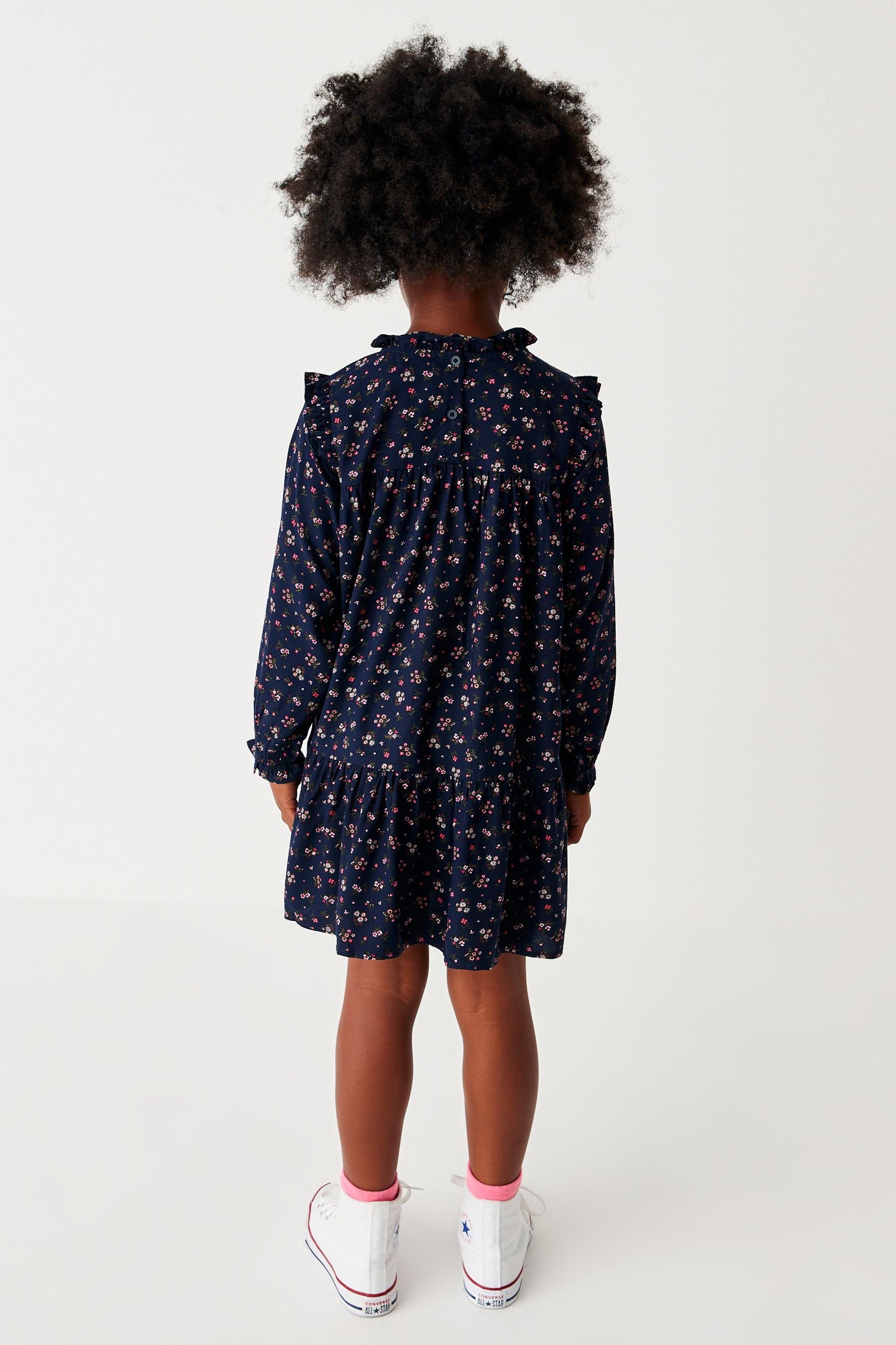 Navy Blue Ditsy Printed Dress (3mths-16yrs)