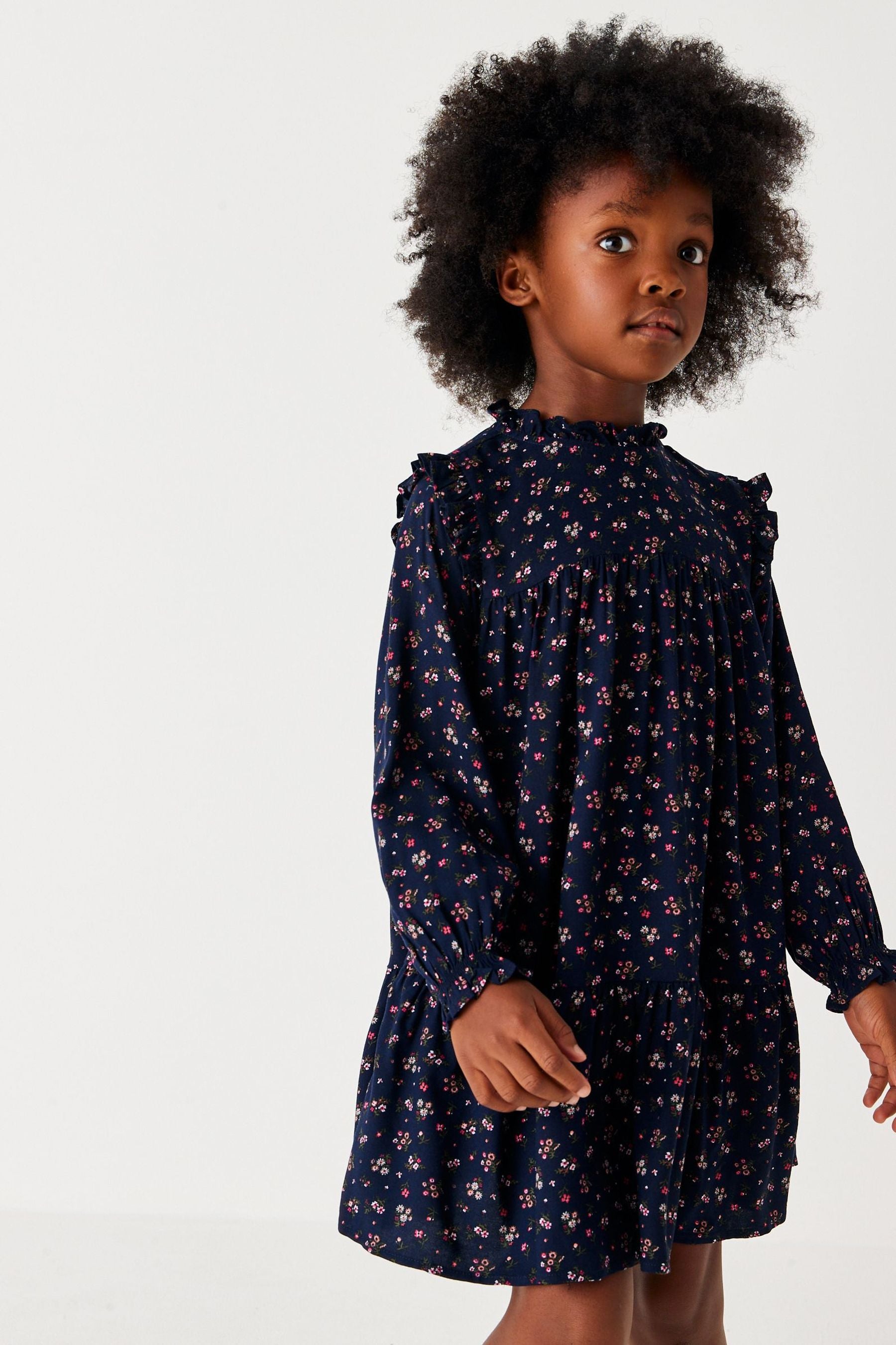 Navy Blue Ditsy Printed Dress (3mths-16yrs)