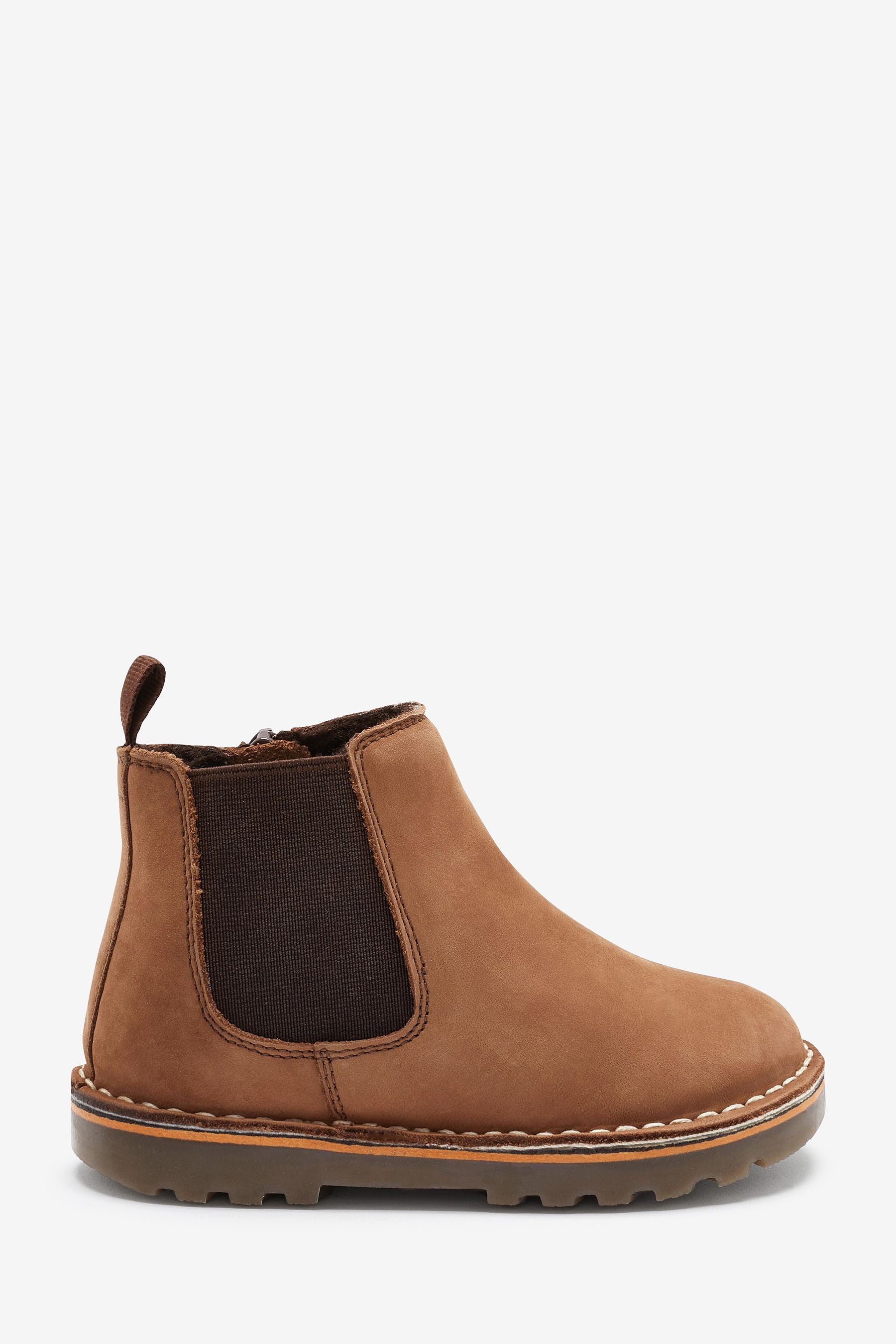 Taupe Brown Warm Lined Leather Chelsea Boots