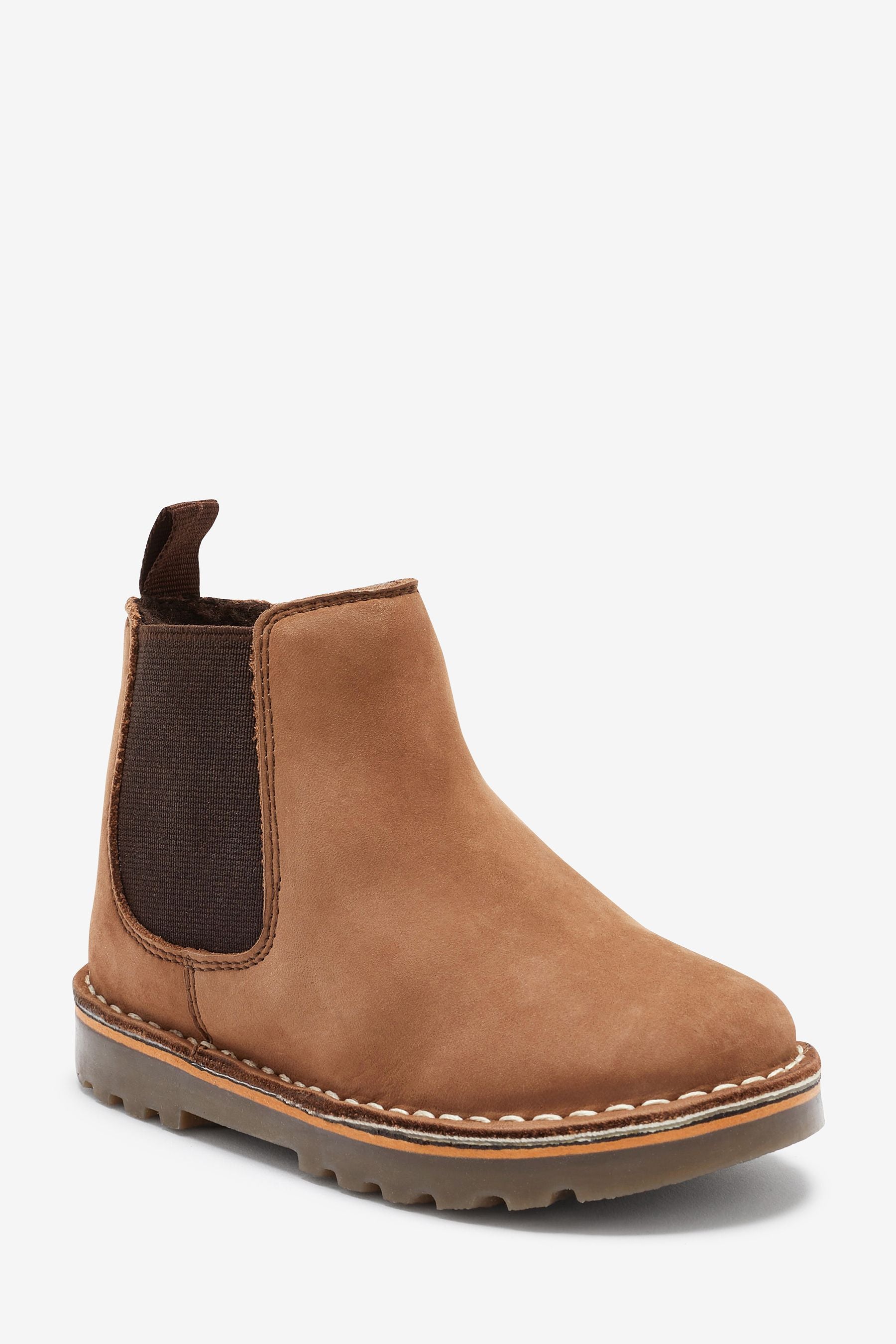 Taupe Brown Warm Lined Leather Chelsea Boots