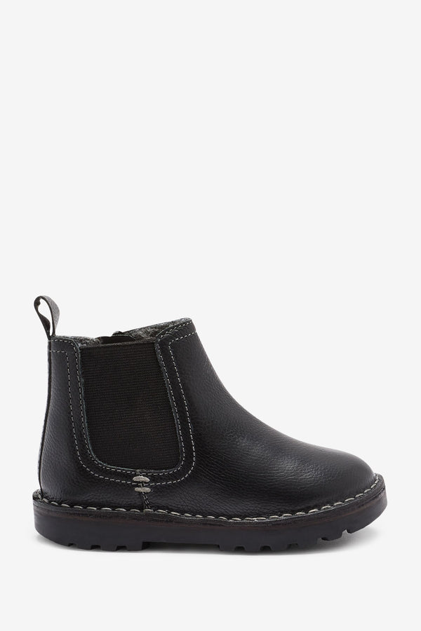 Black Warm Lined Leather Chelsea Boots