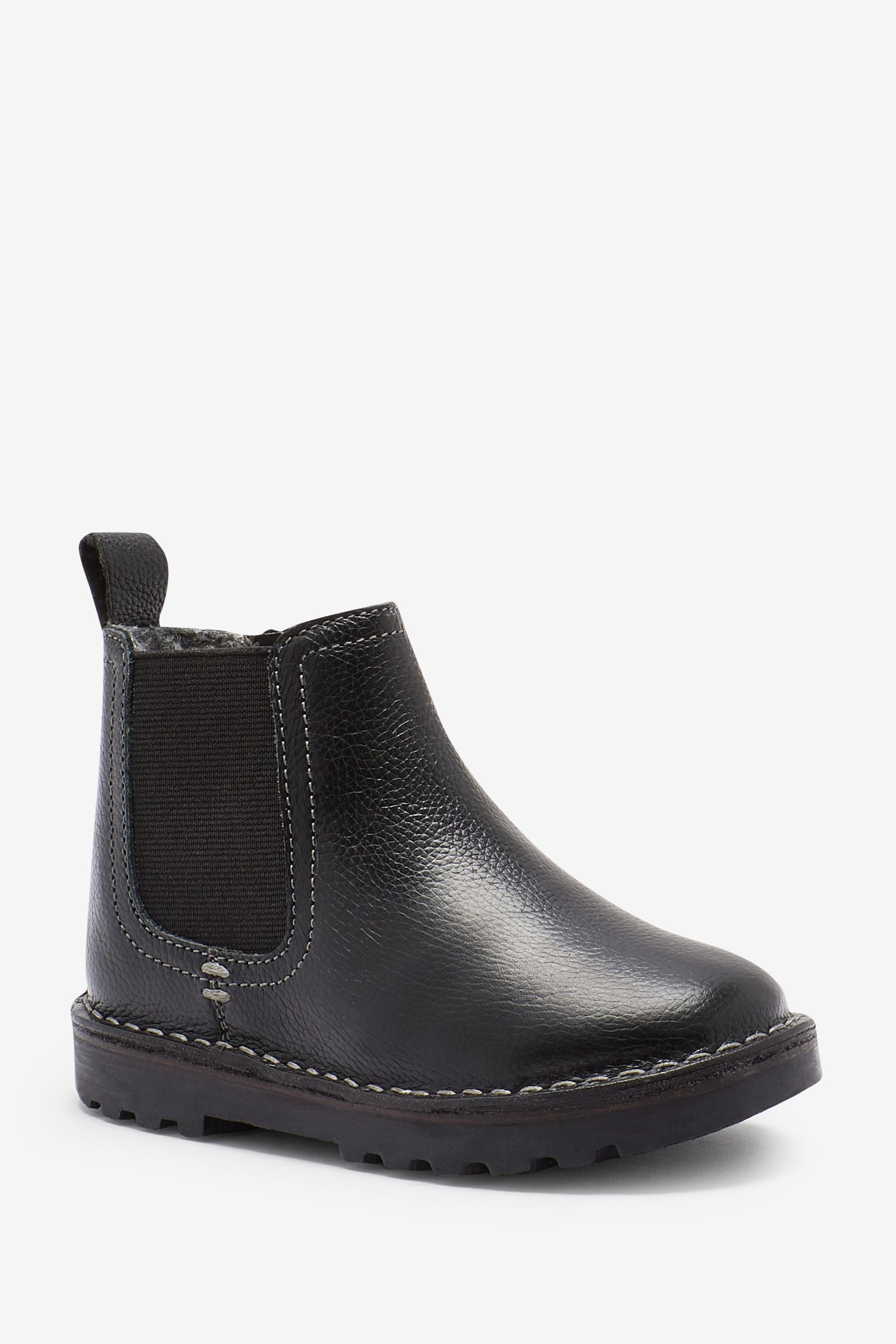 Black Warm Lined Leather Chelsea Boots