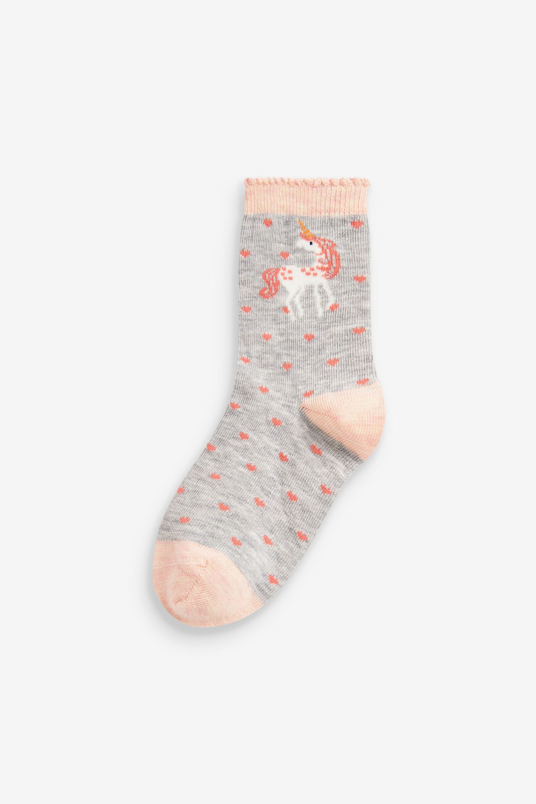 Pink/Navy Blue 5 Pack Cotton Rich Unicorn Ankle Socks