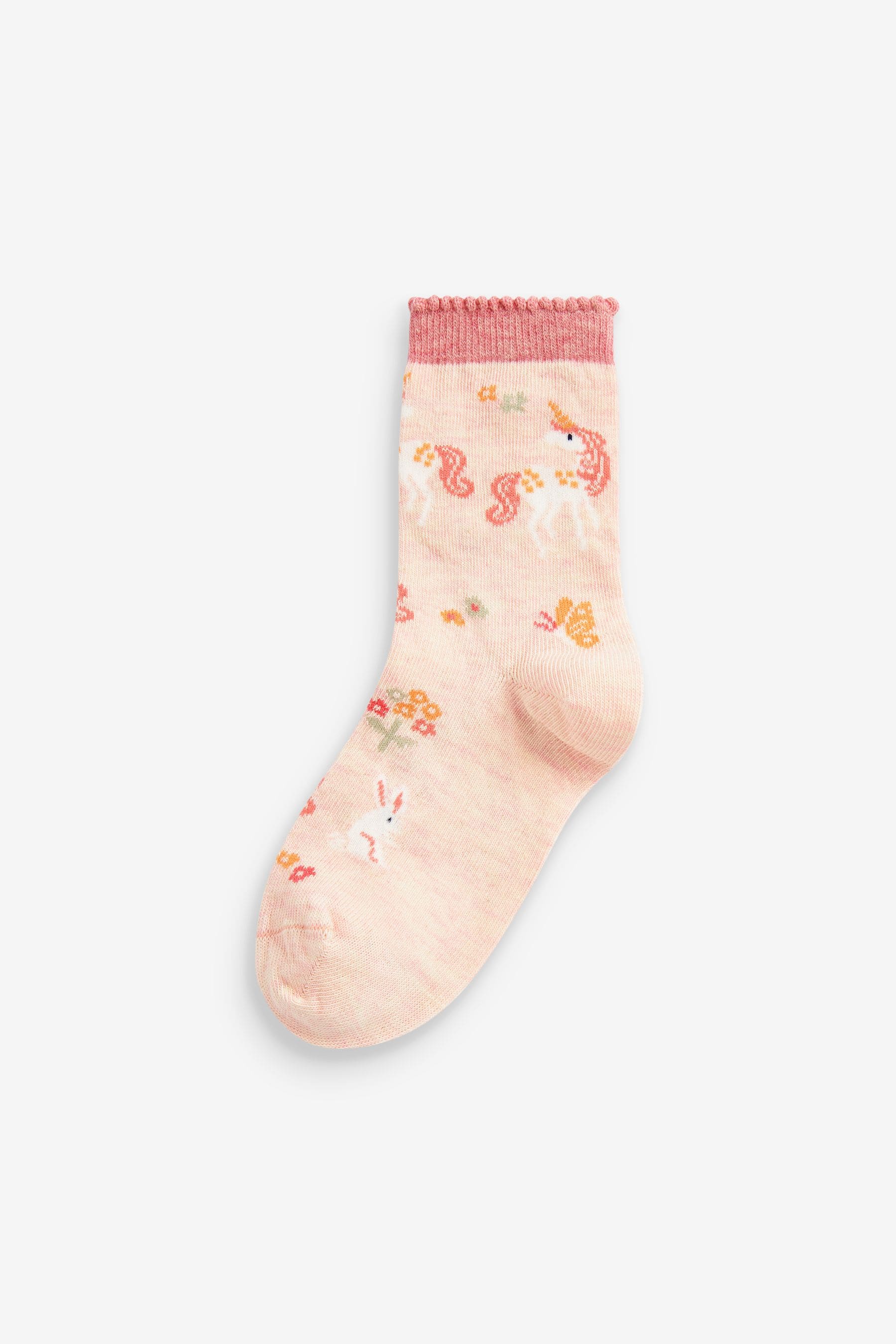 Pink/Navy Blue 5 Pack Cotton Rich Unicorn Ankle Socks