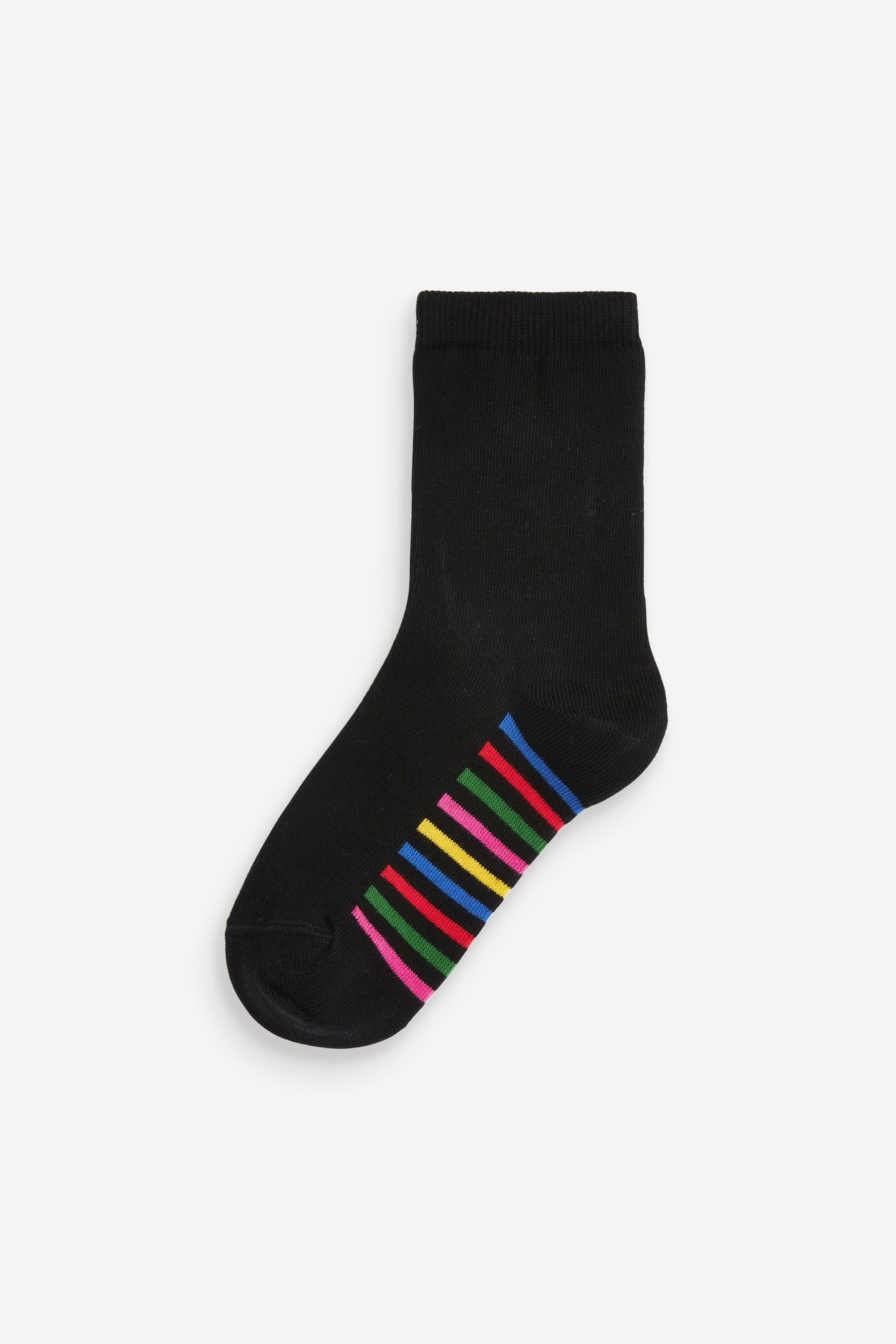 Black Rainbow 5 Pack Cotton Rich Footbed Ankle School Socks