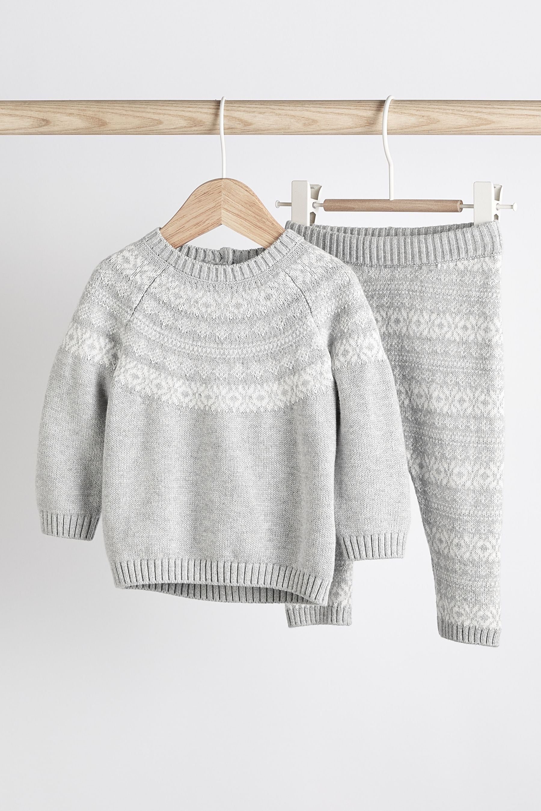 Grey Fairisle 2 Piece Baby Knitted Jumper And Leggings Set (0mths-2yrs)