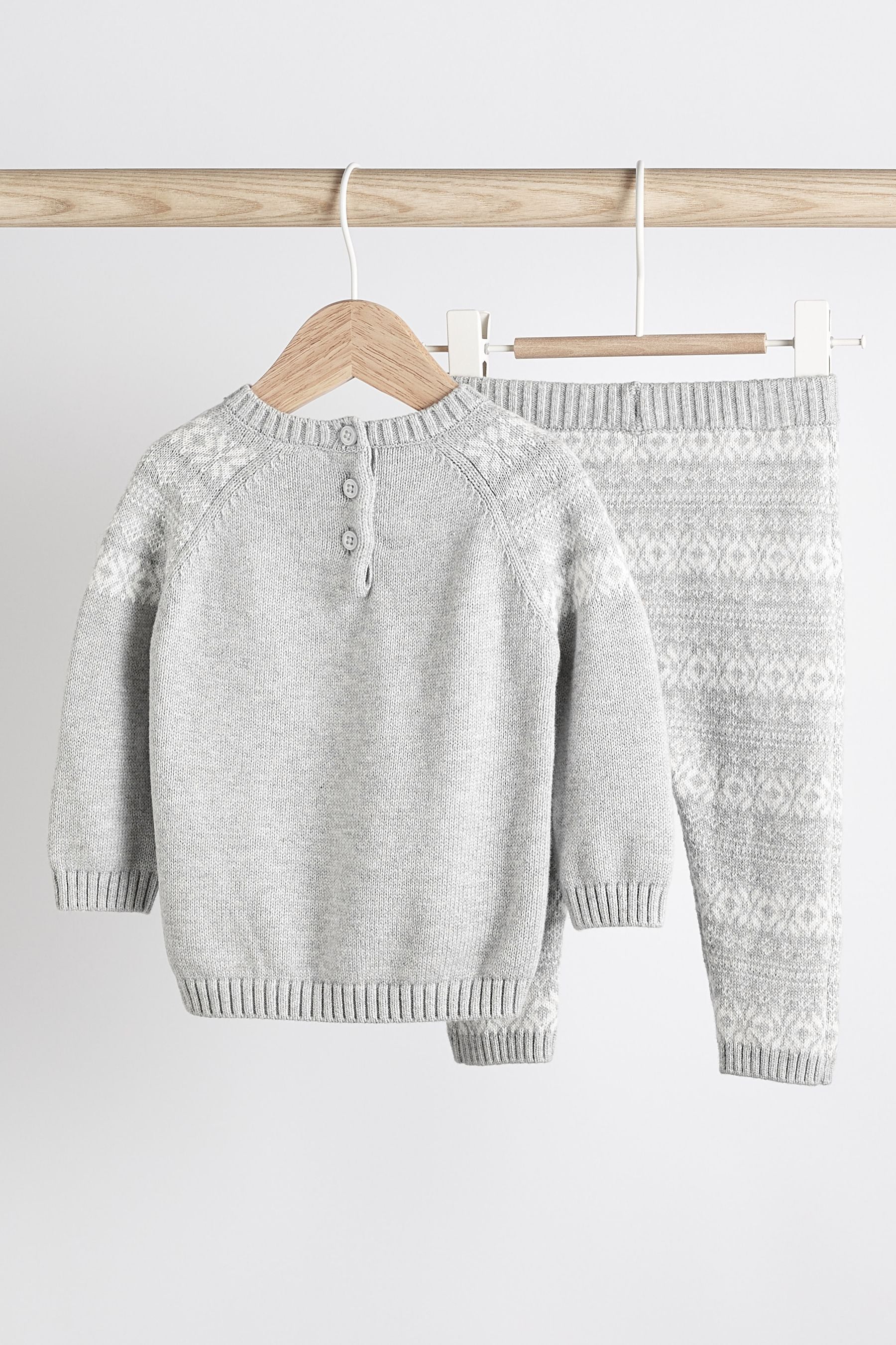 Grey Fairisle 2 Piece Baby Knitted Jumper And Leggings Set (0mths-2yrs)