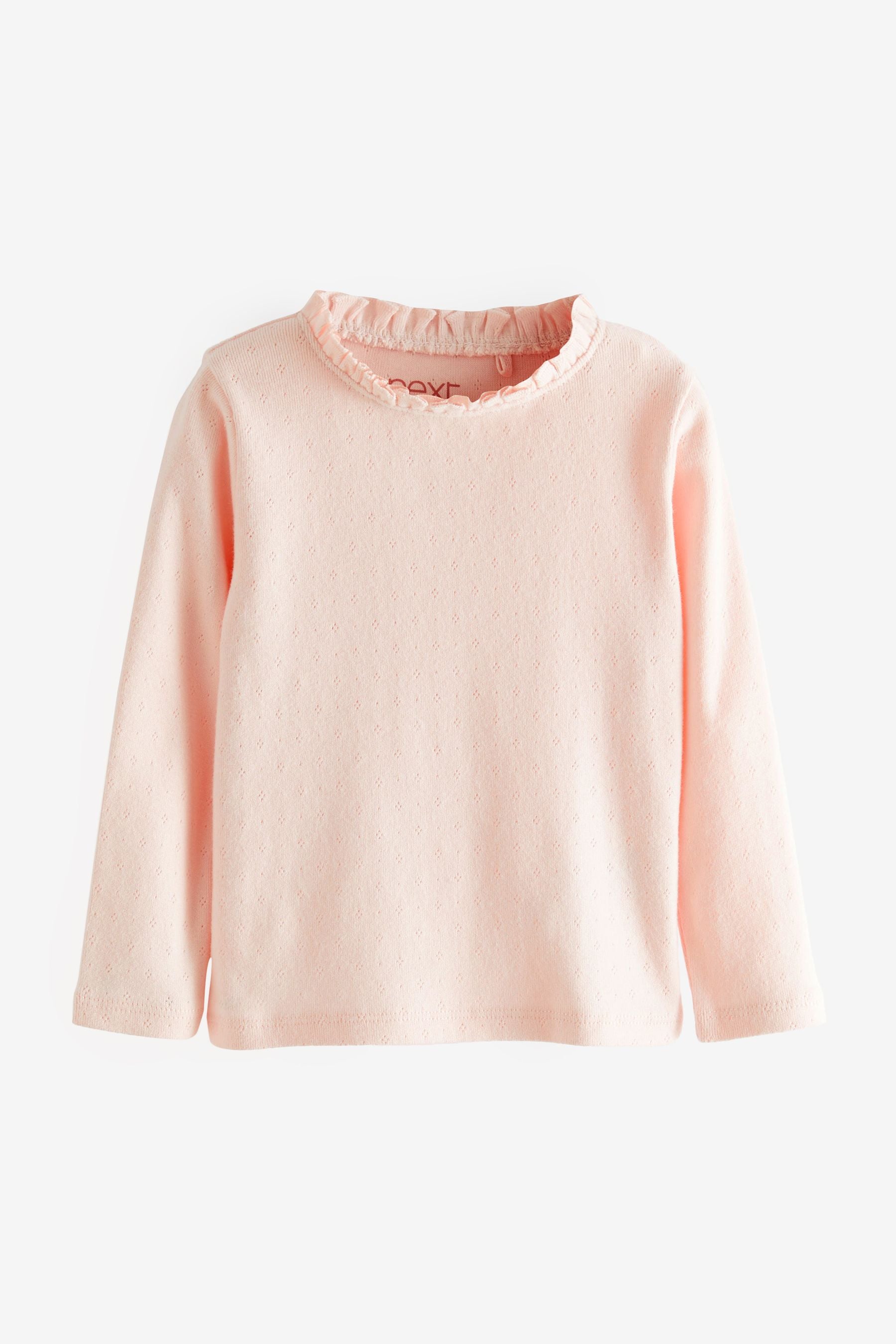 Pink Long Sleeve Pointelle Cotton Top (3mths-7yrs)